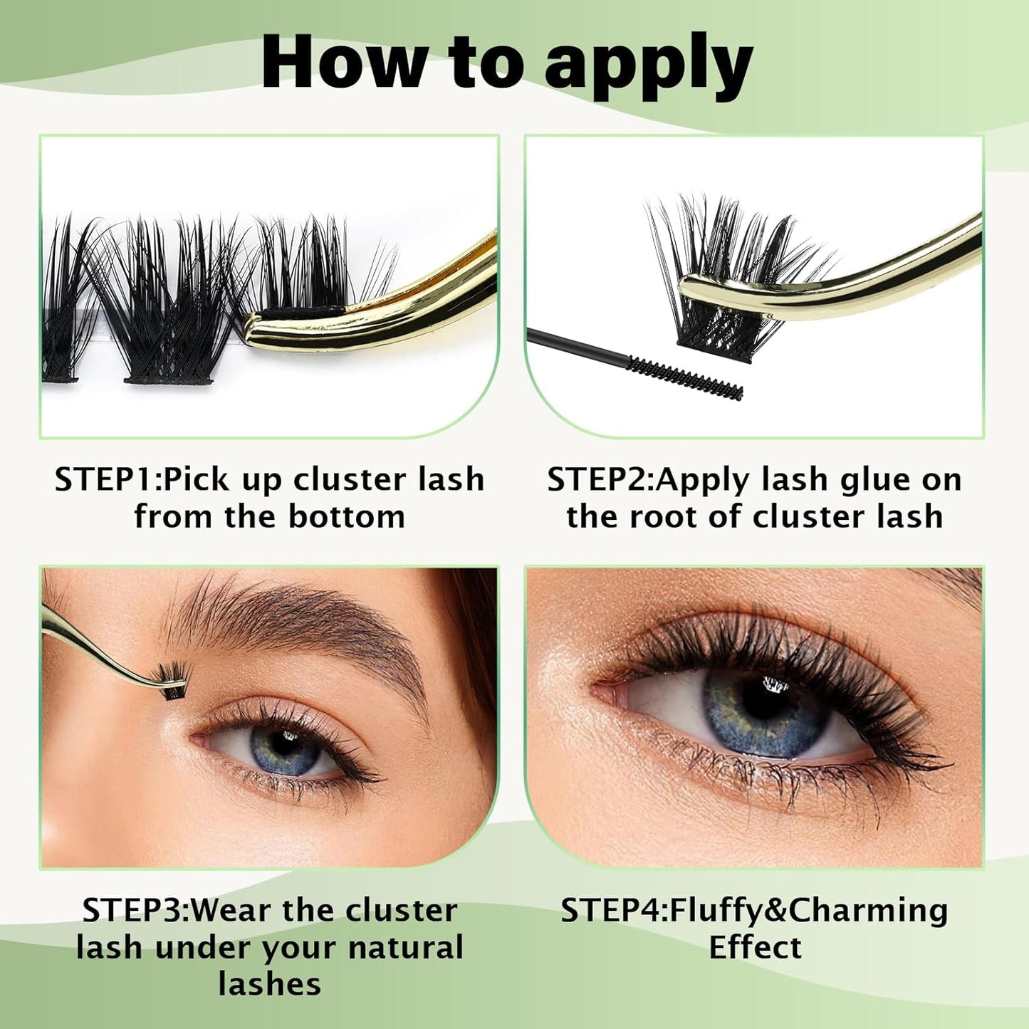 Lash Clusters 96pcs Individual Lashes Y22 D Curl 12mm Eyelash Clusters KEYYOU Volume Wispy Lash Extension Soft&Comfortable Easy DIY at Home(Y22,D-12mm)