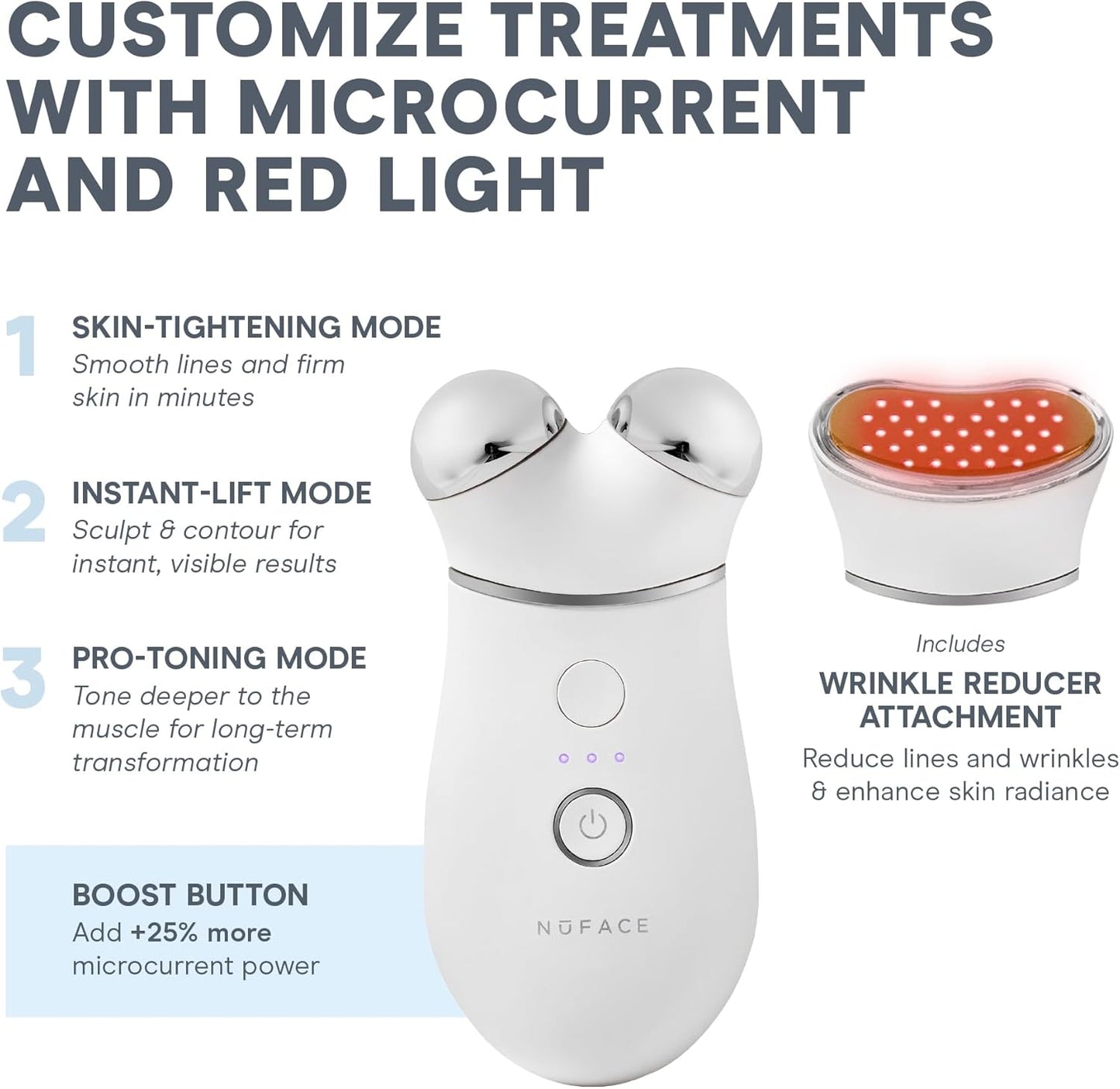 NuFACE TRINITY+ LED Red Light Wrinkle Reducer Attachment for Microcurrent Facial Device - FDA Cleared At Home 3-Minute Fine Lines and Wrinkles Treatment for Smile Lines, Under Eyes & Forehead