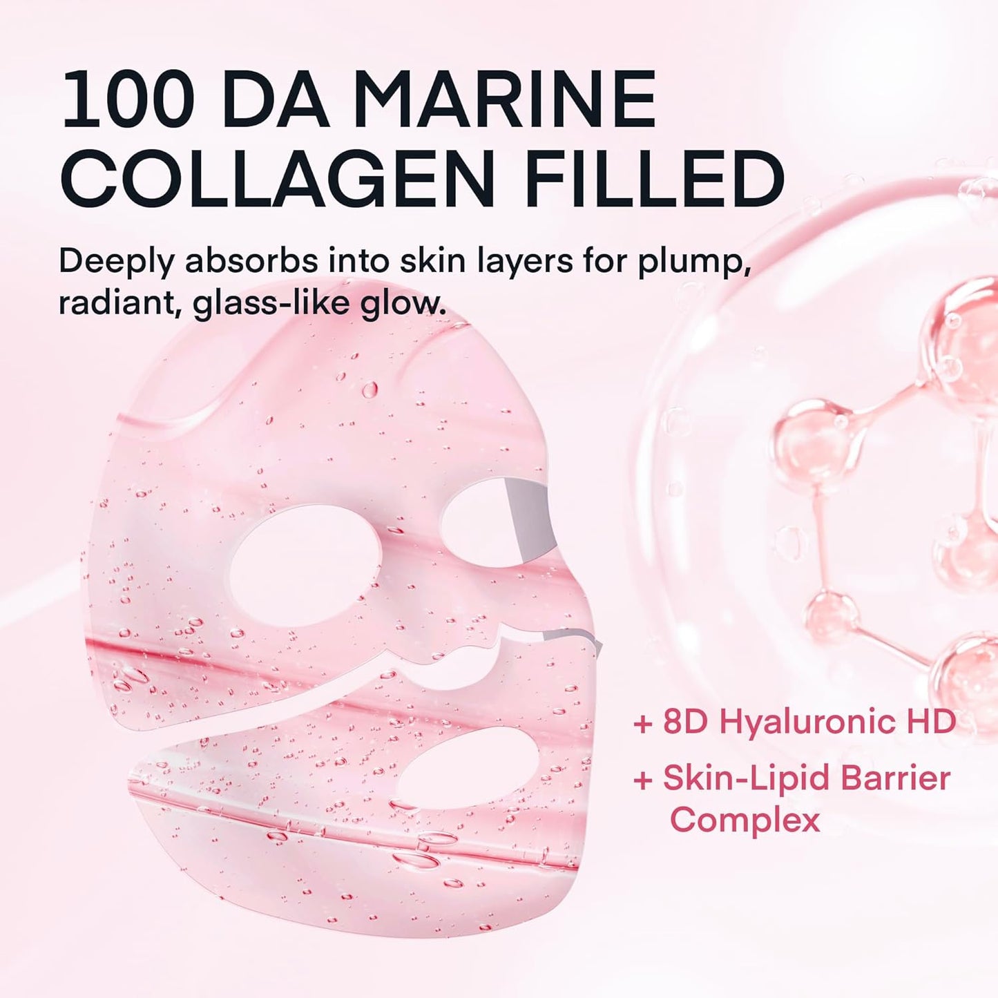Terez & Honor Collagen Face Mask Overnight - 8 ea x 33g 100 Dalton Ultra Low Bio Collagen Gel Mask for Glass Glow Skin, Deep Hydration, Wrinkle, Fine Lines, Pore, Elasticity & Firming, Korean Skincare