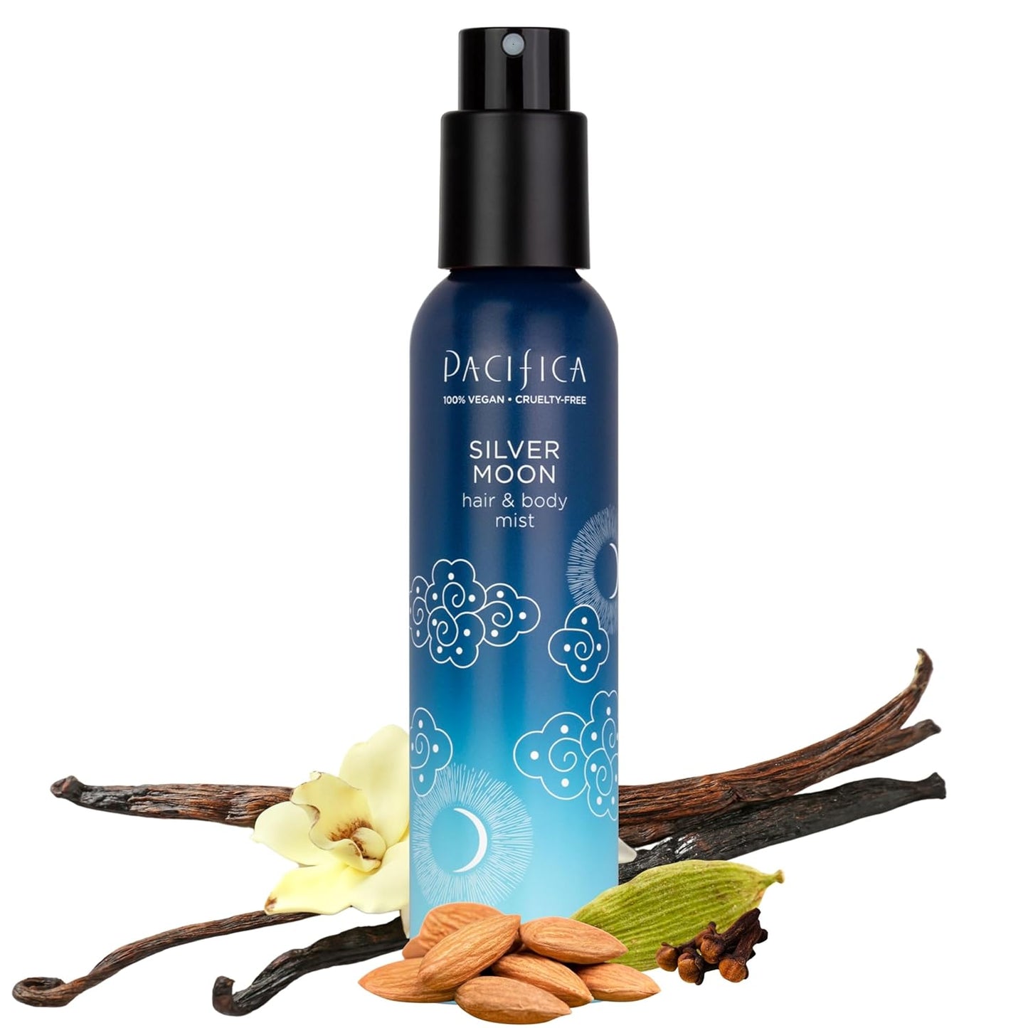 Pacifica Silver Moon Hair Mist Perfume & Full Body Spray for Women - Body Mist Fragrance w/BTonka, Santal, Cardamom, Vanilla Bean, Musk & Amber – Clean Beauty Alcohol-Free, Vegan & Cruelty-Free, 5 oz