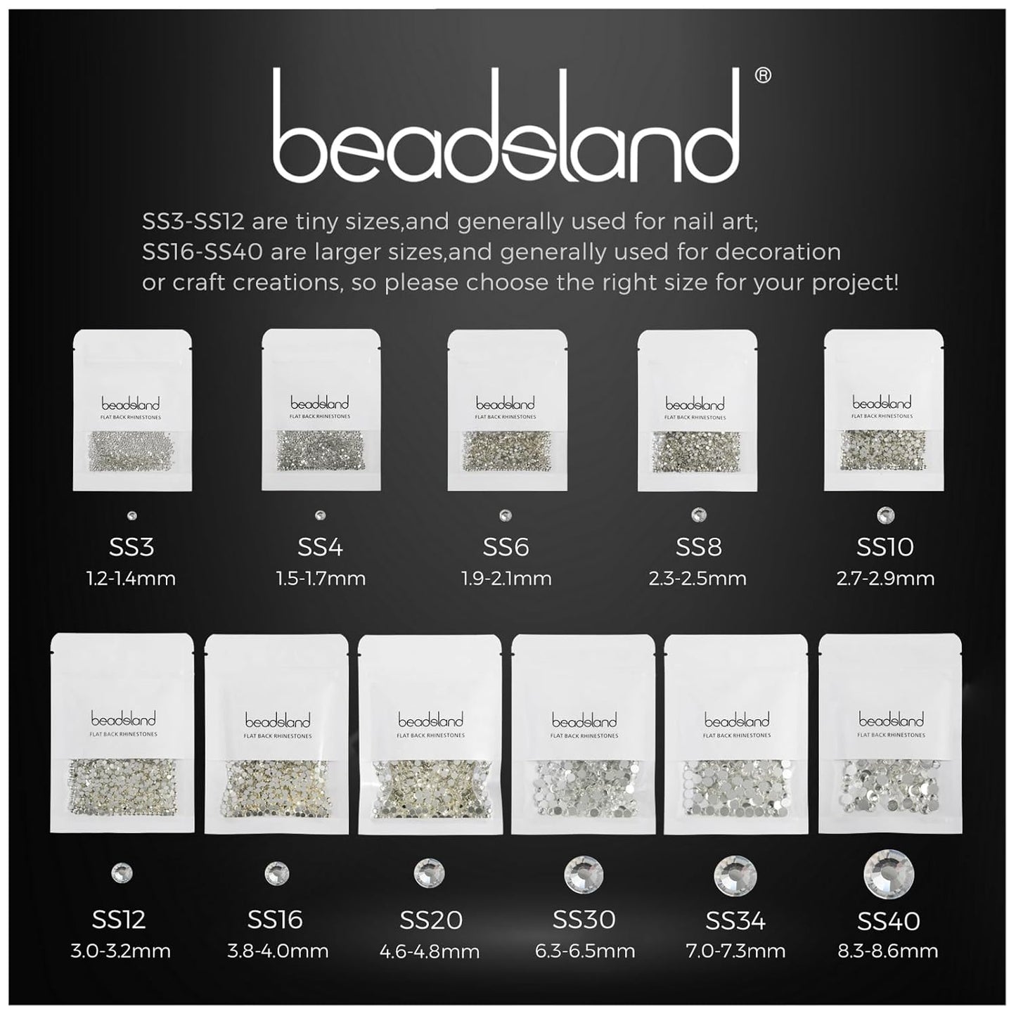 beadsland Flat Back Crystal Rhinestones Round Gems for Nail Art and Craft Glue Fix,Capri Blue (1.3-1.4mm) SS3/1440pcs