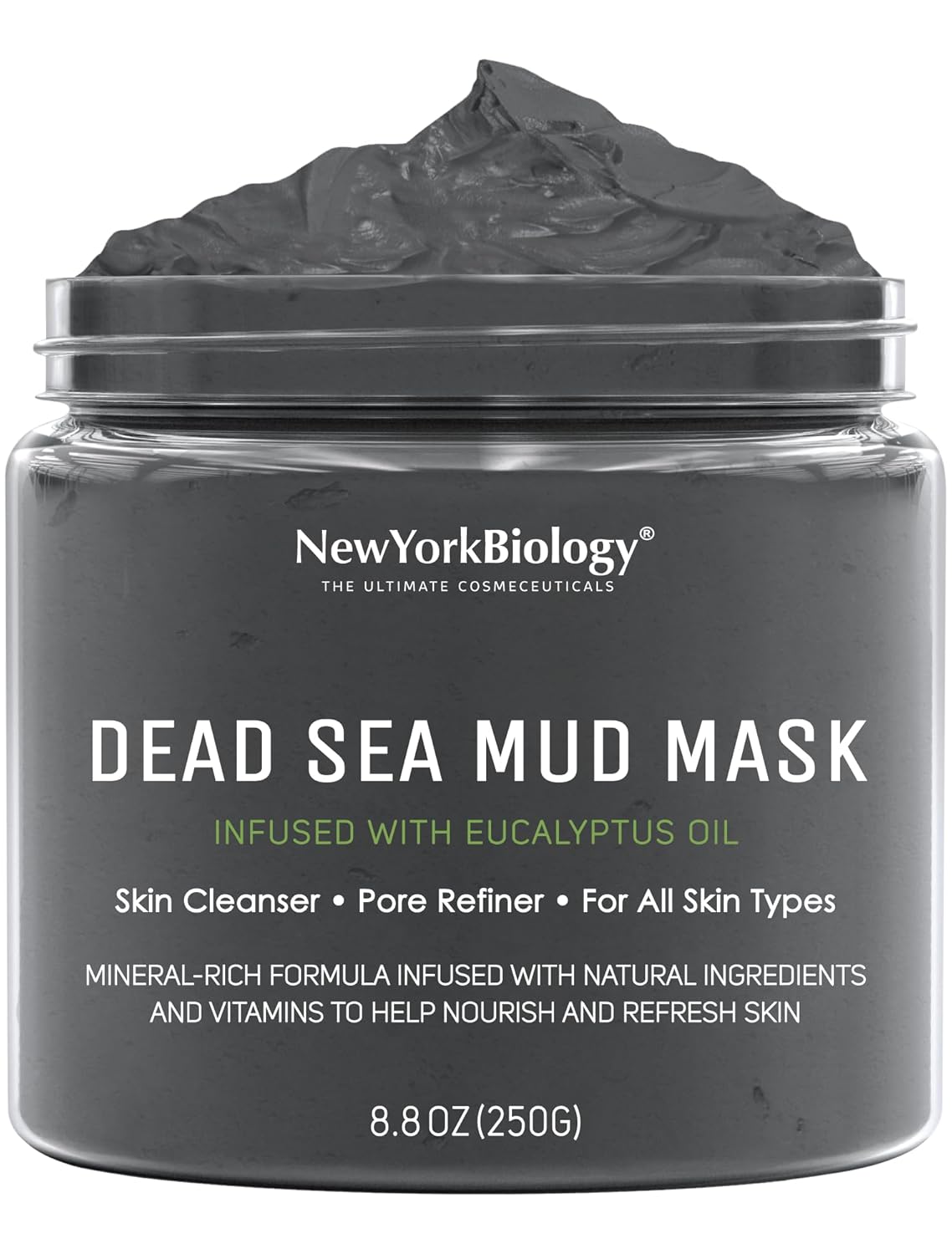 New York Biology Dead Sea Mud Mask for Face and Body | with Eucalyptus | Spa Quality Pore Refiner for Oily Skin | Natural Skincare for Women & Men | Tighten Skin for A Healthier Complexion | 8.8 oz