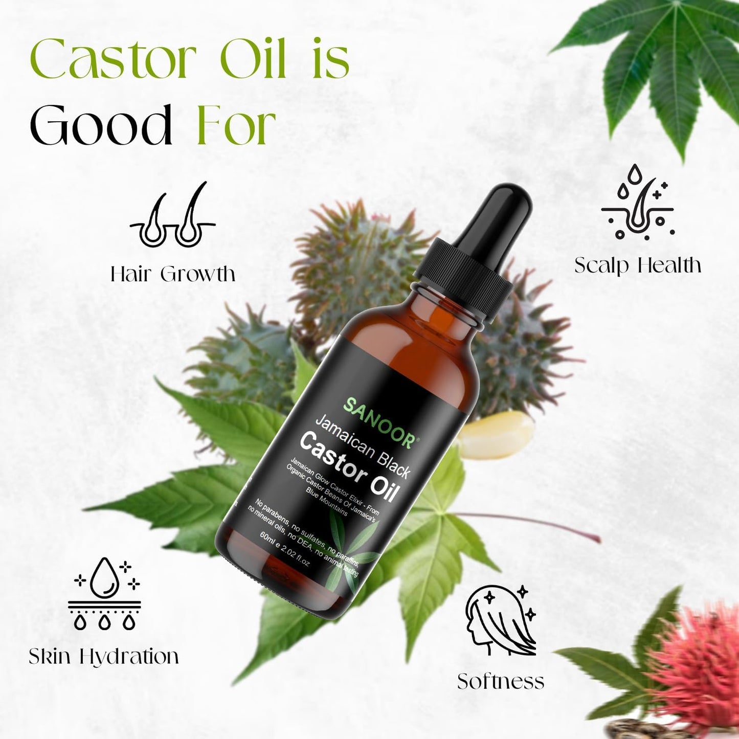 Jamaican Glow Castor Elixir Oil | 100% Pure and Natural - Premium Grade Leave In Oil for Hair Growth, Eyelashes and Eyebrows| Infused with Nutrients Pure Hair Butter | Cold-pressed | 60ml