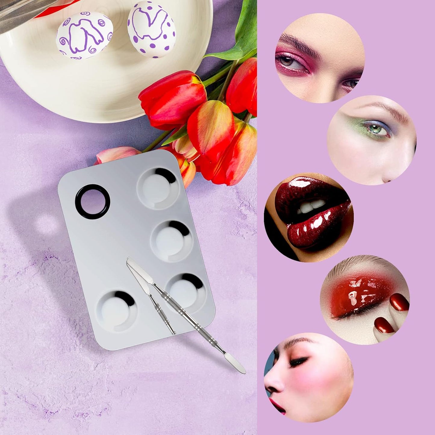 Upgrade Mixing Makeup Palette, Stainless Steel Cosmetic Palette with Spatula Tool, Nail-Art Cosmetic Palette for Mixing Cosmetic and Pigment