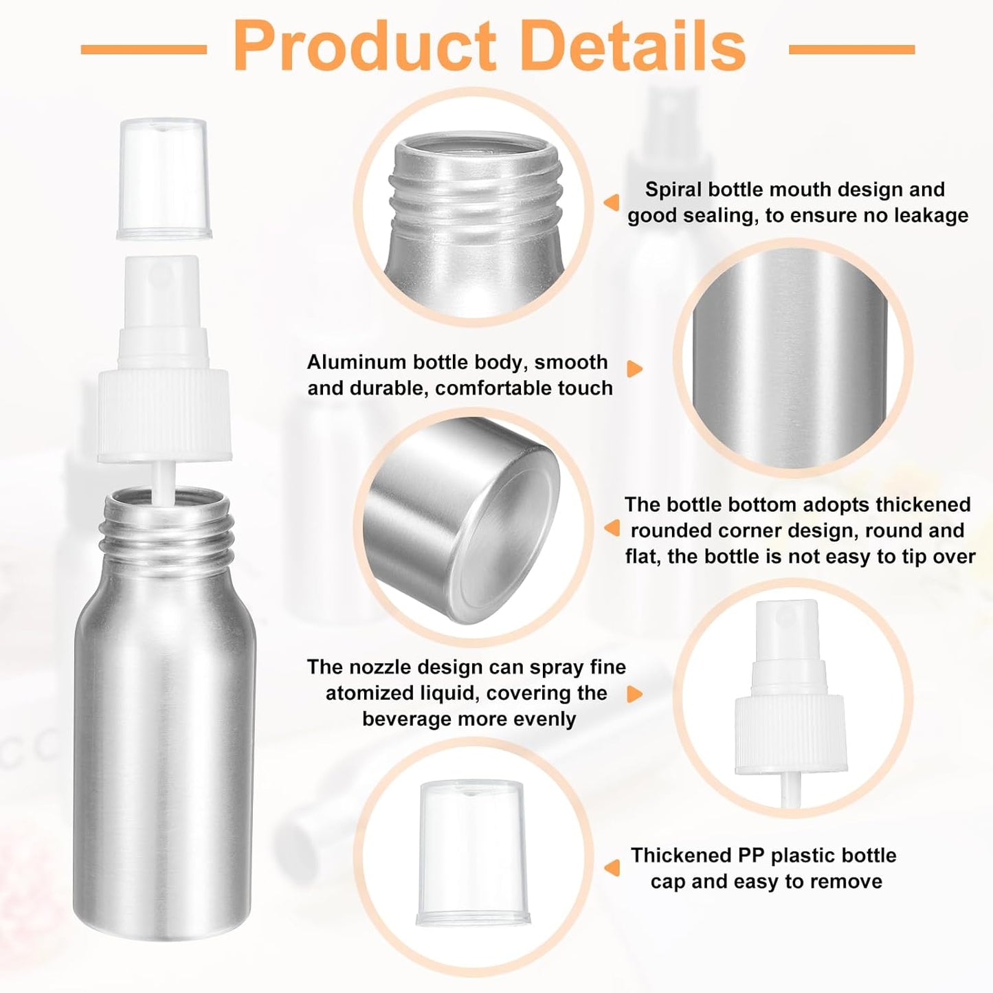 HARFINGTON Aluminum Fine Mist Spray Bottles 30ml/1oz Metal Small Liquid Alcohol Refillable Travel Container with White Plastic Nozzle Cap for Perfume Skincare Cosmetic Storage Bottle