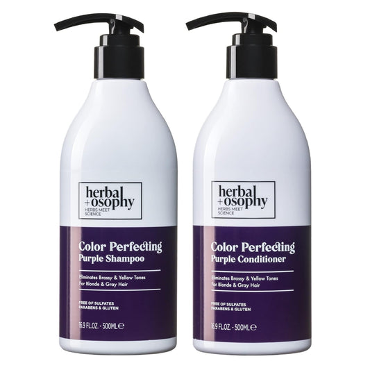 Purple Shampoo & Conditioner Set for Blonde Gray Hair, Eliminates Brassy and Yellow Tones, Infused with Cocos Nucifera Oil, Free of Sulfate, Parabens and Gluten, 2 x 16.9 Fl Oz