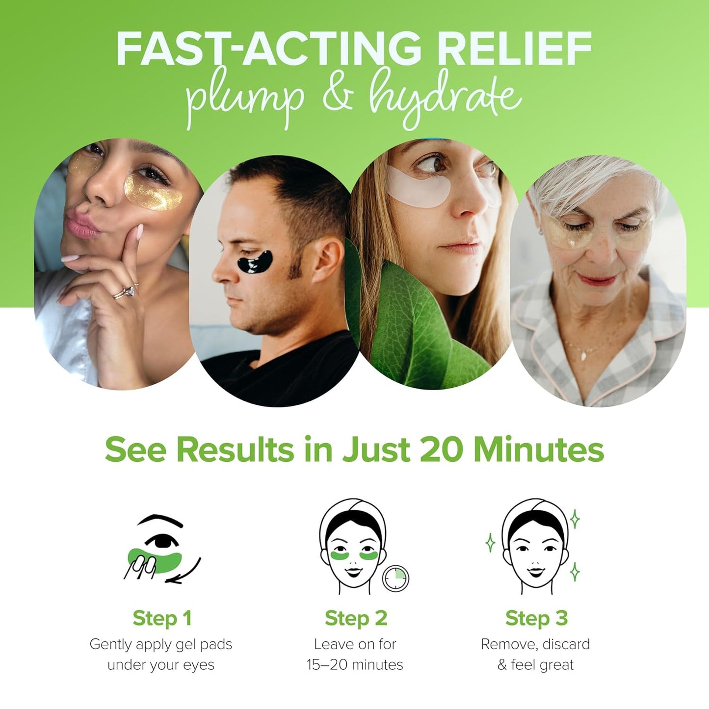 ToGoSpa Green Tea EYES, Dark Circle Warrior | Premium Clean Anti-Aging Gel Pads with Collagen, Hyaluronic Acid, Aloe Vera, Vitamins C & E, Taurine, and Green Tea Extract - 3 Pack