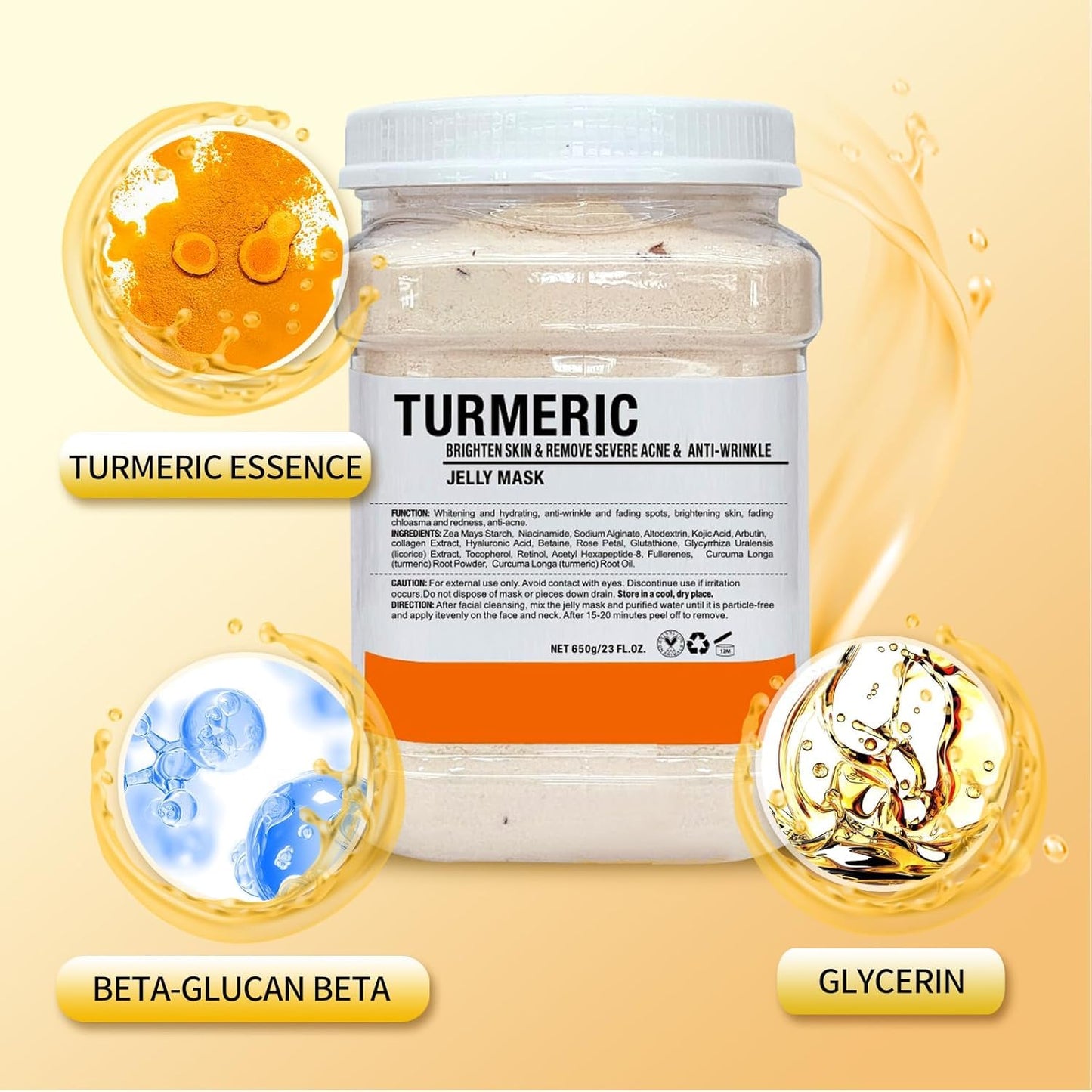 Jelly Mask for Facials Professional, Hydrating & Moisturizing Peel-Off Natural Gel Face Mask SkinCare, Professional Spa Use Jelly Face Masks, Deep Hydration & Glow 23 Fl Oz (Turmeric)