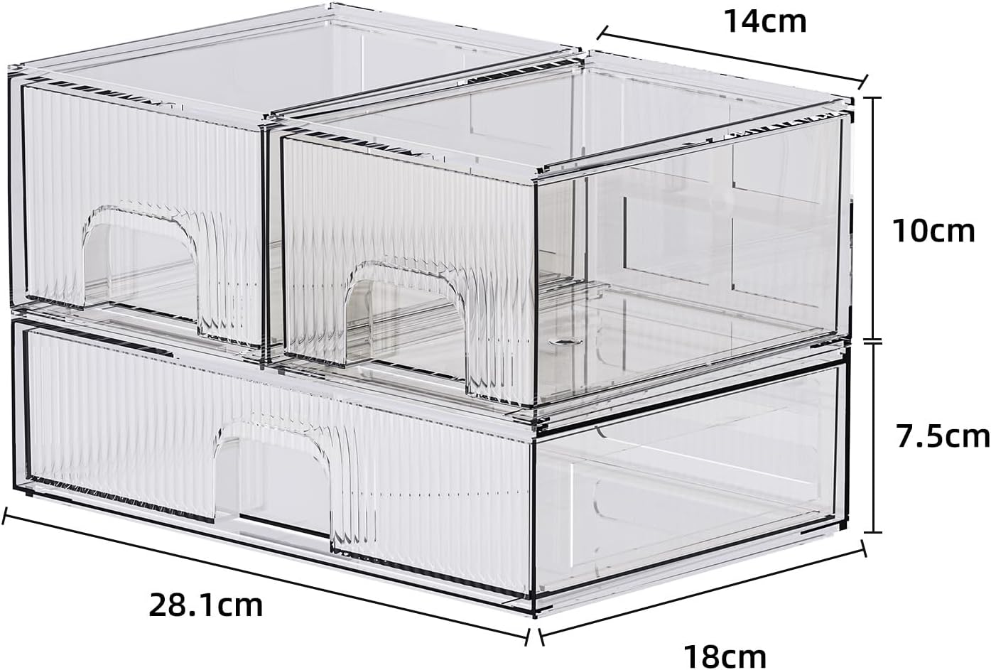 ZHIAI 3 Pack Clear Stackable Cosmetic Organizer with Acrylic Drawers for Cosmetics and Small Items for Dresser, Vanity, Kitchen Cabinet, Pantry, Home Organization and Storage