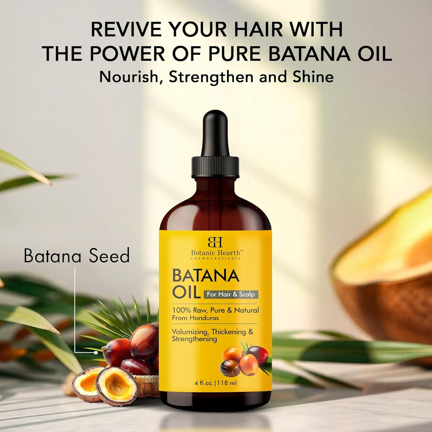 Botanic Hearth 100% Pure Batana Oil for Hair Growth- Weightless(Glass bottle 4 fl oz-Pack of 2) from Honduras|Hair Oil Repairs Dry Damaged Hair, Strengthening, Healthier Hair- Hair Tonic