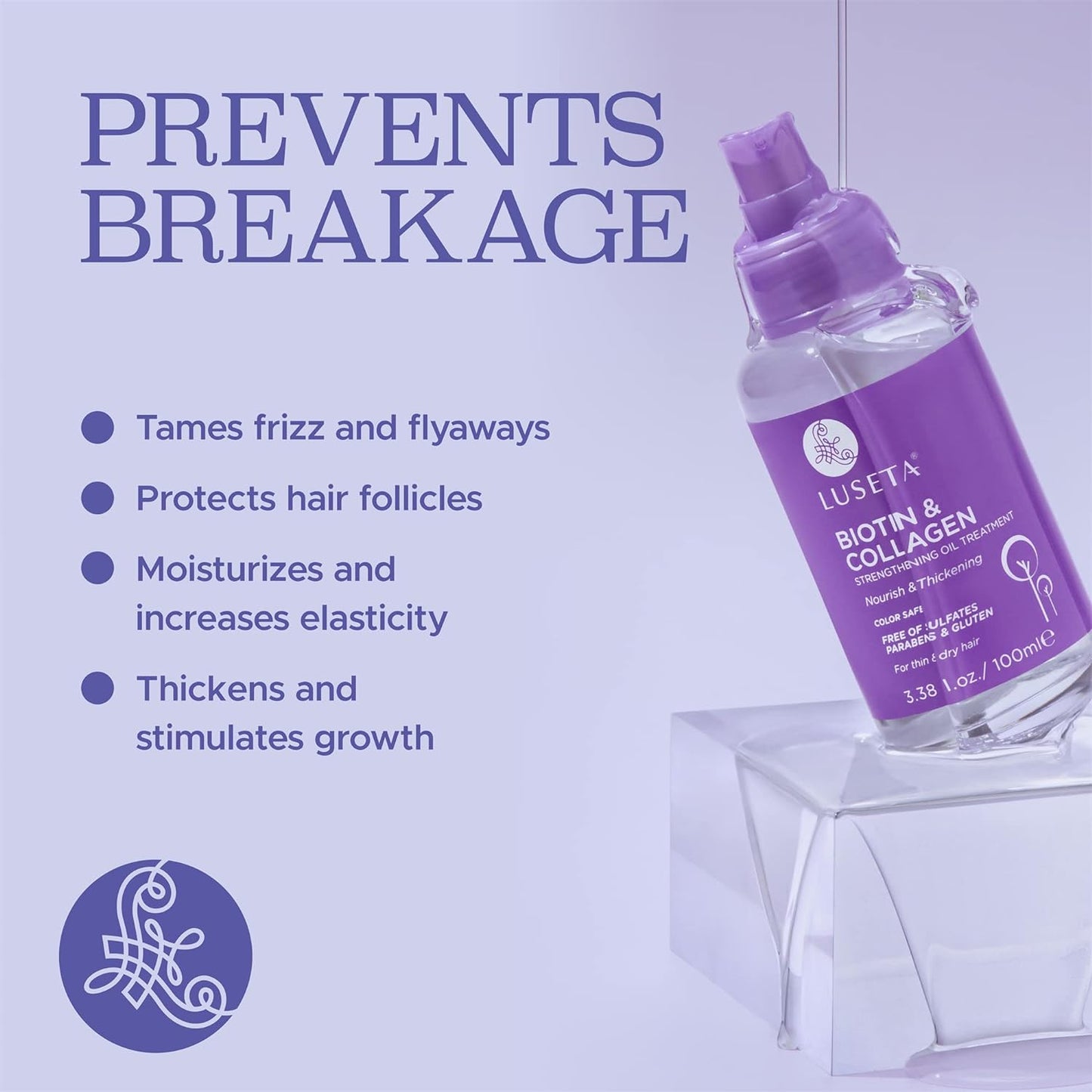 L LUSETA Biotin Hair Growth Serum with Collagen, Hair Oil for Thin and Damage Hair Growth Oil, Biotin growth serum for Frizzy & Damaged hair, Thickening and Healthier Scalp for Men & Women 3.38 Fl Oz