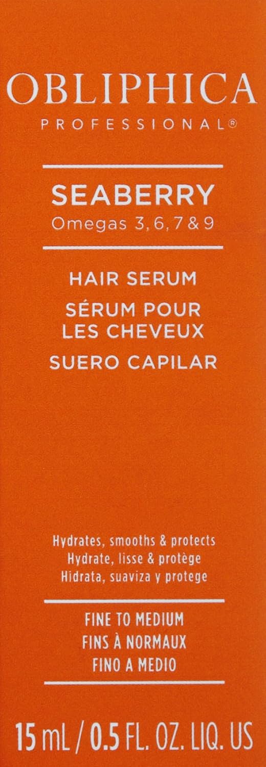 Obliphica Seaberry Leave in Hair Serum for Fine & Medium Hair - Vitamins and Omegas for Frizz Free & Nourished Hair - Hair Serum for Dry Hair and Growth - 0.5 Fl Oz