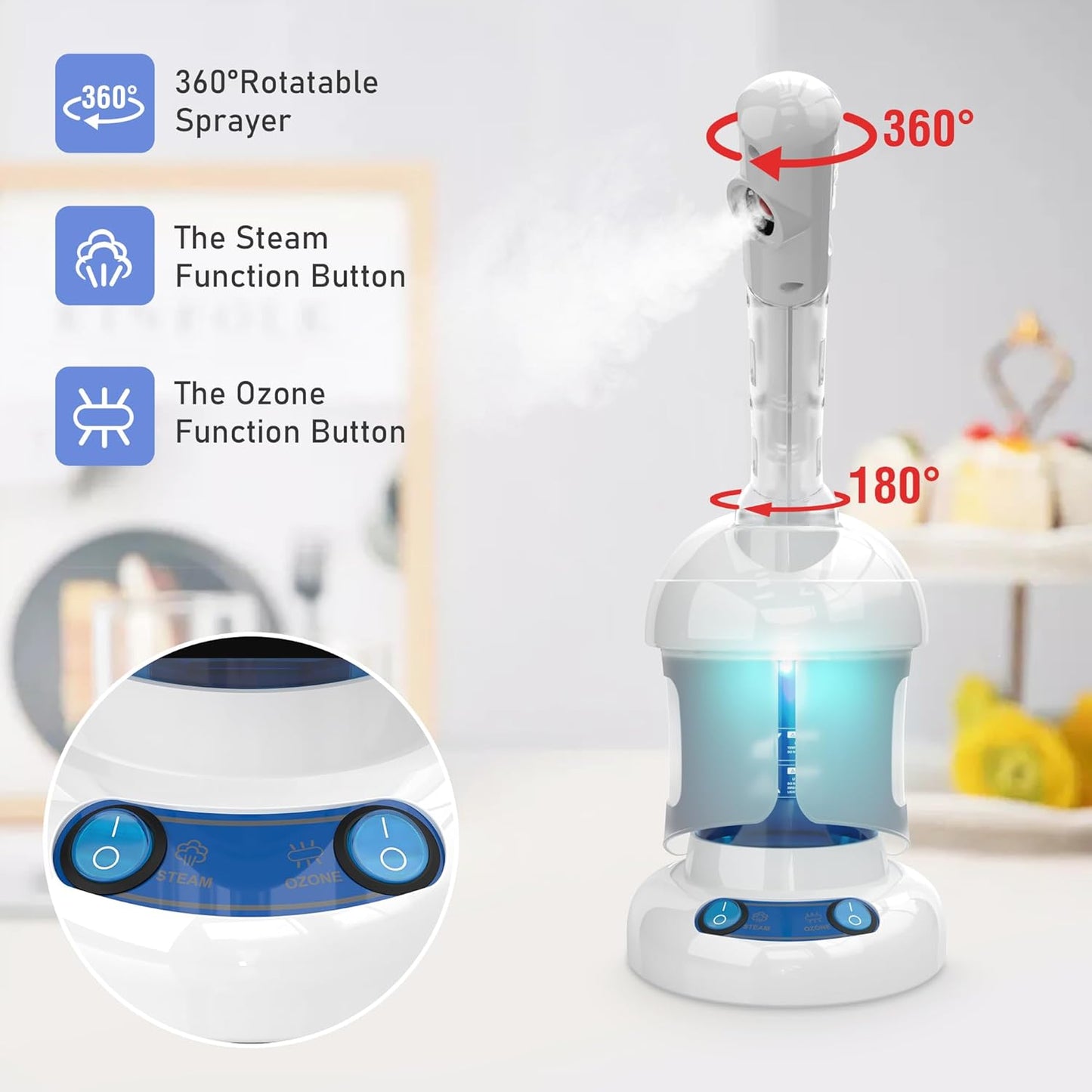 Kingsteam Facial Steamer - Ozone Steamer with Extendable Arm - Professional Nano Ionic Facial Steamer for Deep Cleaning - Portable for Personal Care Use at Home or Salon