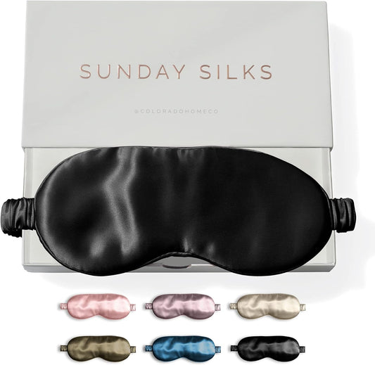 SUNDAYSILKS™ Exclusive Mulberry Silk Sleep Mask | Soft Eye Covers, Blackout Sleeping Mask for Women & Men | Silk Eye Mask for Sleep, Travel, and Relaxation | Antifaz para Dormir [Midnight Black]