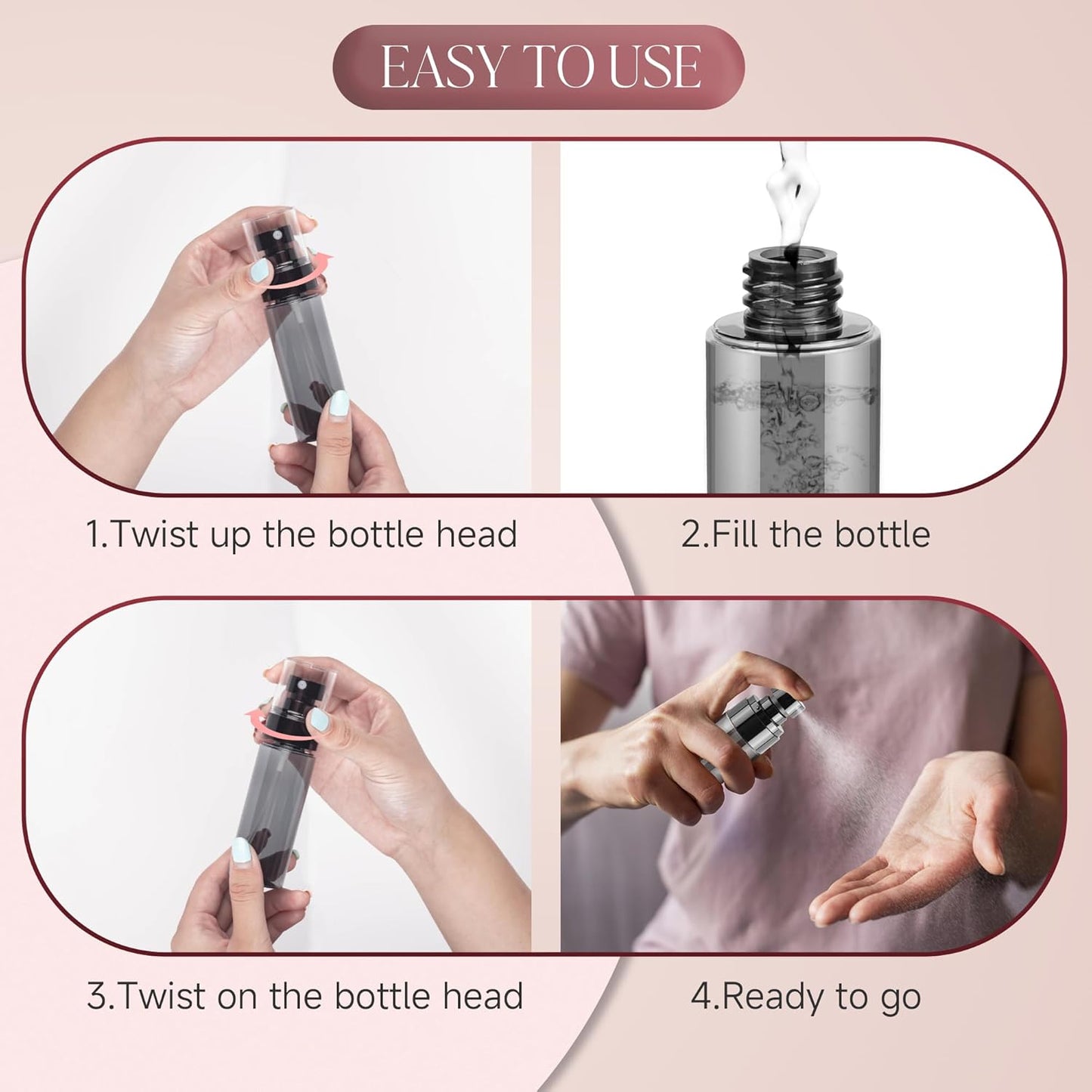 3Pack Small Spray Bottle, 4oz Black Plastic Fine Mist Mini Spray Bottles, Empty Refillable Travel Bottles for Hair, Cleaning, Salons, Planting, Skin Care