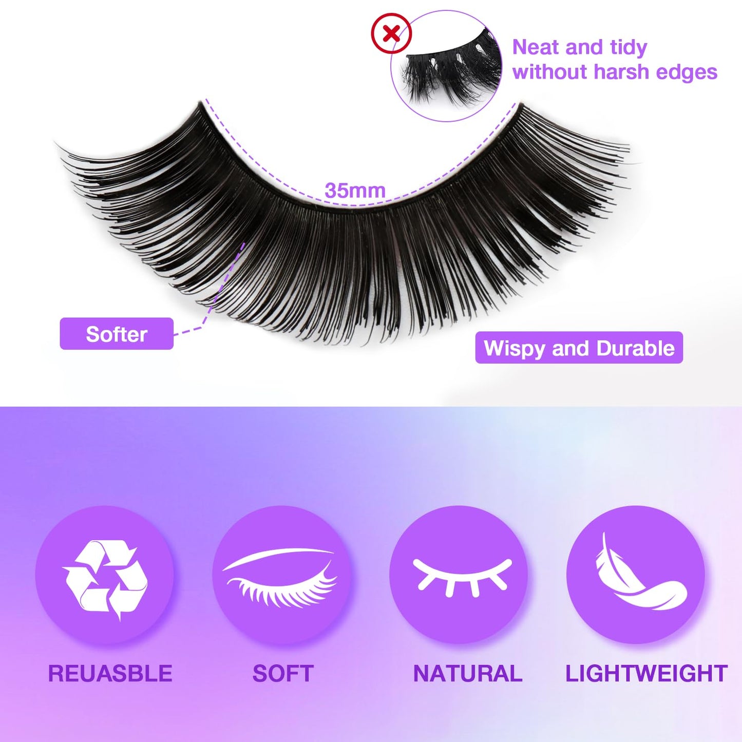 Wispy False Eyelashes Kit With Bond, Seal and Tweezer, 7 Pairs Natural Look Fake Cat Eye Lashes Strips Thin Band Extensions Waterproof Easy Eyelashes for Beginners RQ7Variety Mix