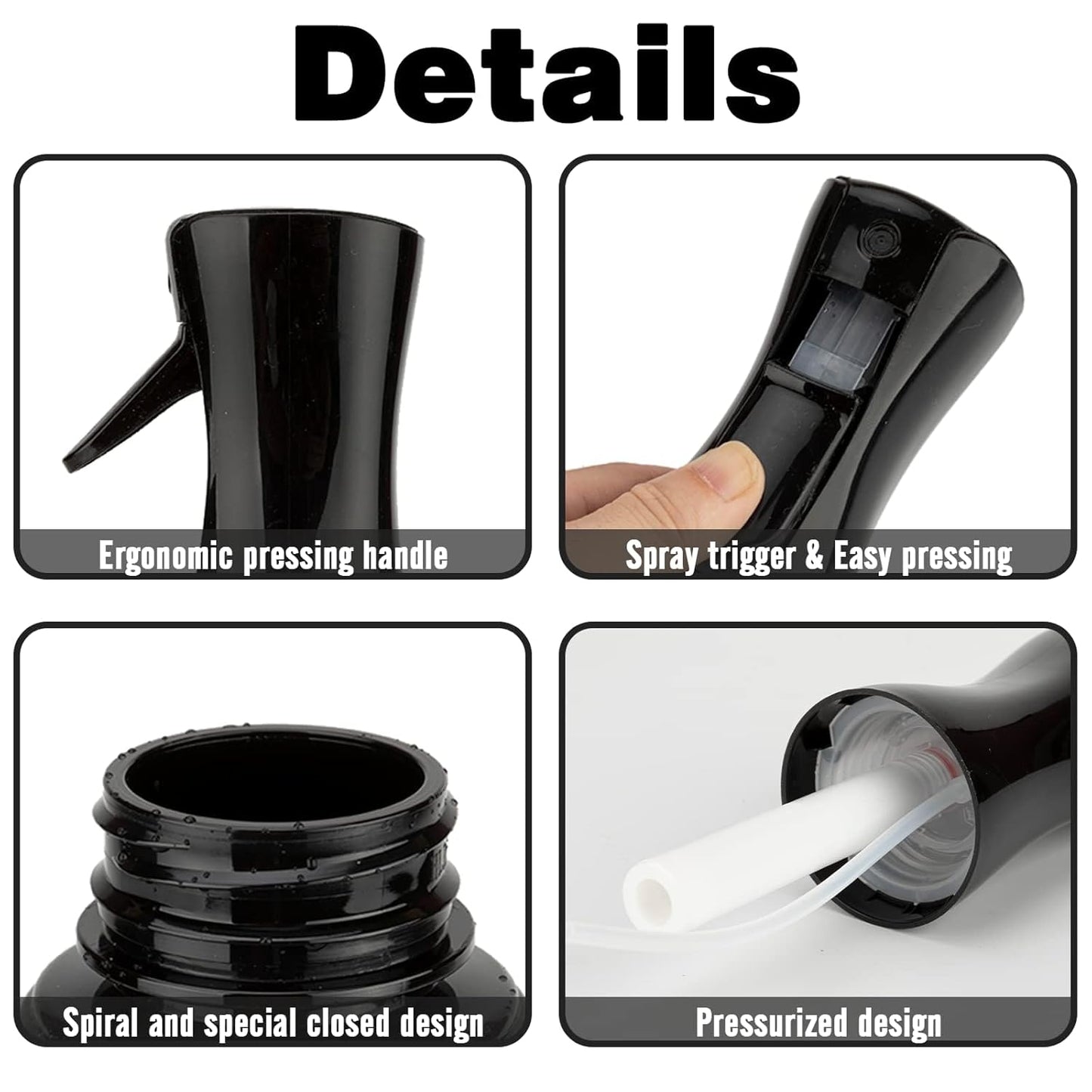 Spray Bottle for Hair (6.8OZ /200ML) Continuous Ultra Fine Mist Sprayer for Hair, Salons, Barber, Plants, Skin Care, Cleaning 2 Pack Black