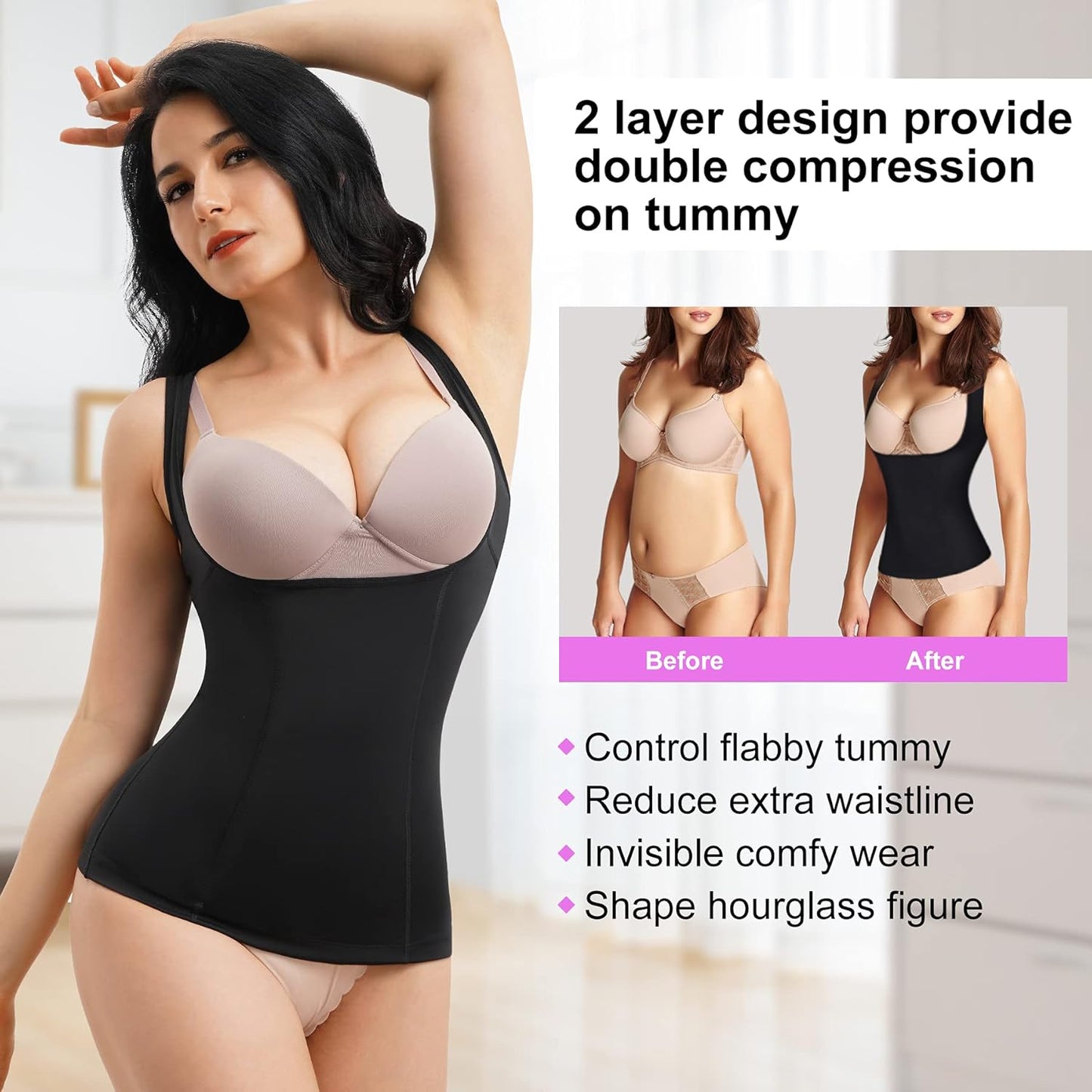 URSEXYLY Women Waist Trainer Shapewear Vest Seamless Body Shaper Tummy Control Workout Tank Top Corset