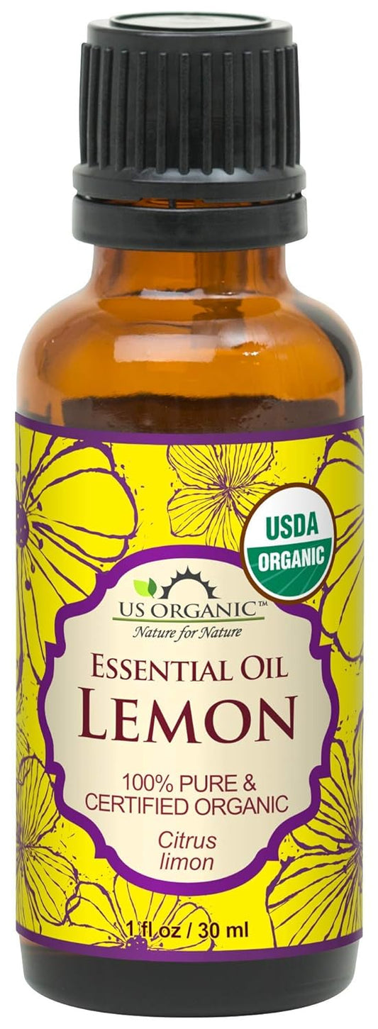 US Organic 100% Pure Lemon Essential Oil - USDA Certified Organic, Cold Pressed - W/Euro droppers (More Size Variations Available) (30 ml)
