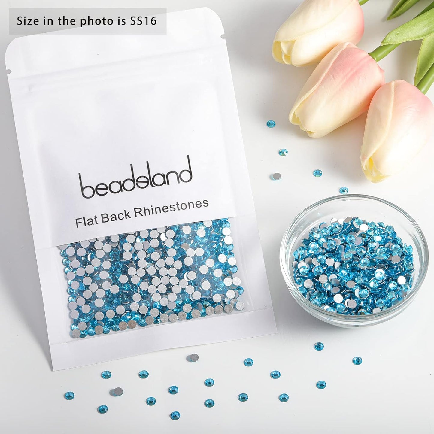 beadsland Flat Back Crystal Rhinestones Round Gems, Aquamarine (3.8-4.0mm) SS16/1440pcs