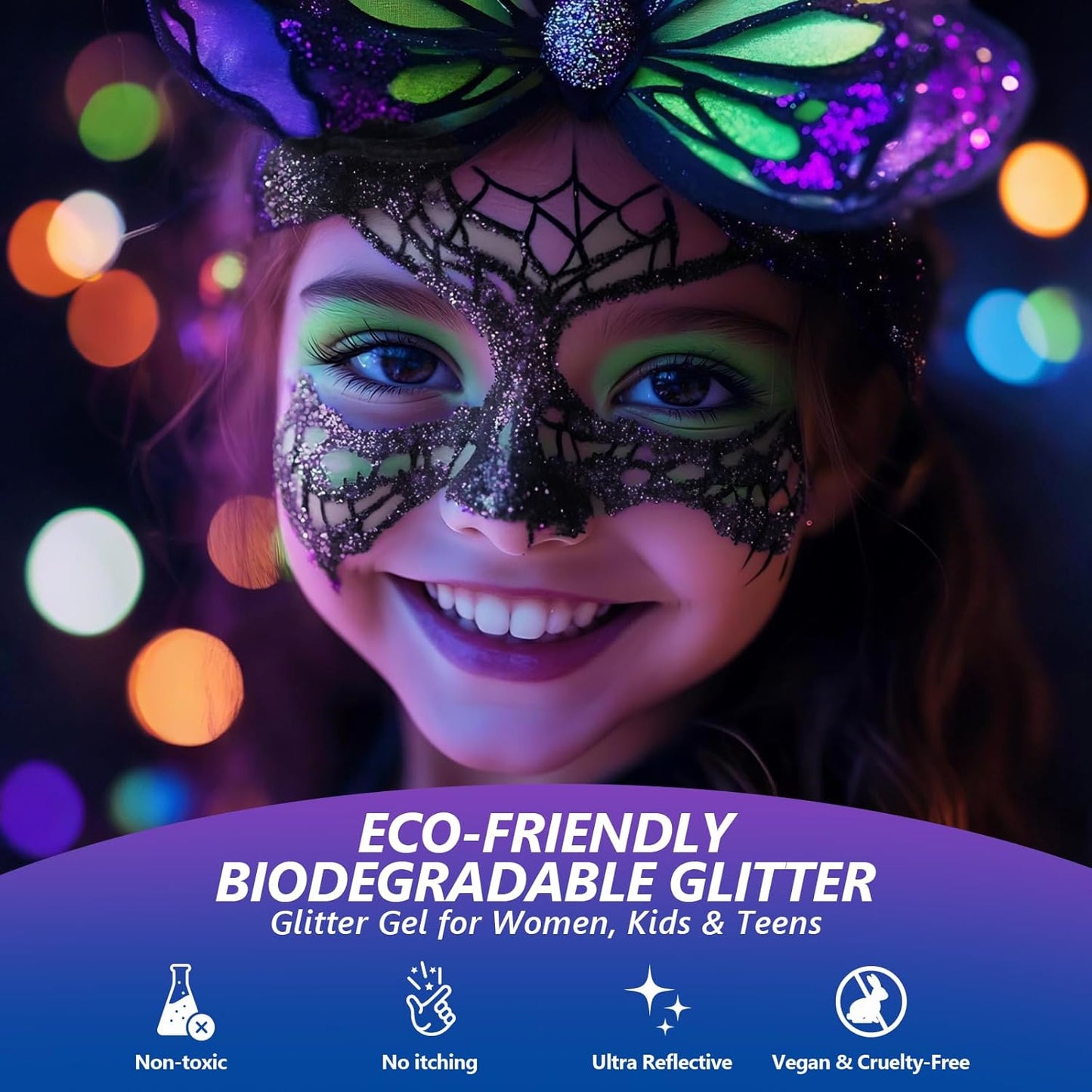 Dmsky Chunky Glitter, 90g/3.18oz Eco Friendly Biodegradable Glitter for Face, Eyeshadow, Body, Hair, Nail, Resin, Craft, DIY Party Decorations, 3 Colors, Silver Holographic, White & Black