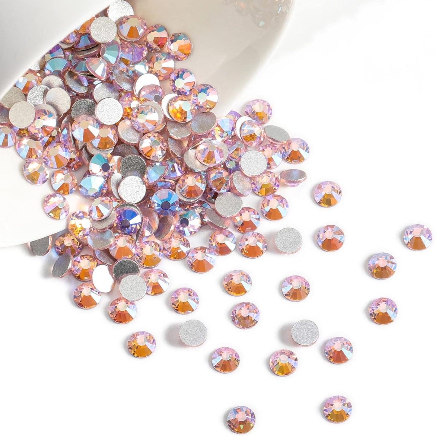 Beadsland 1440 Pieces Flat Back Crystal Rhinestones Round Gems,Light Pink AB,SS8,2.3-2.5mm