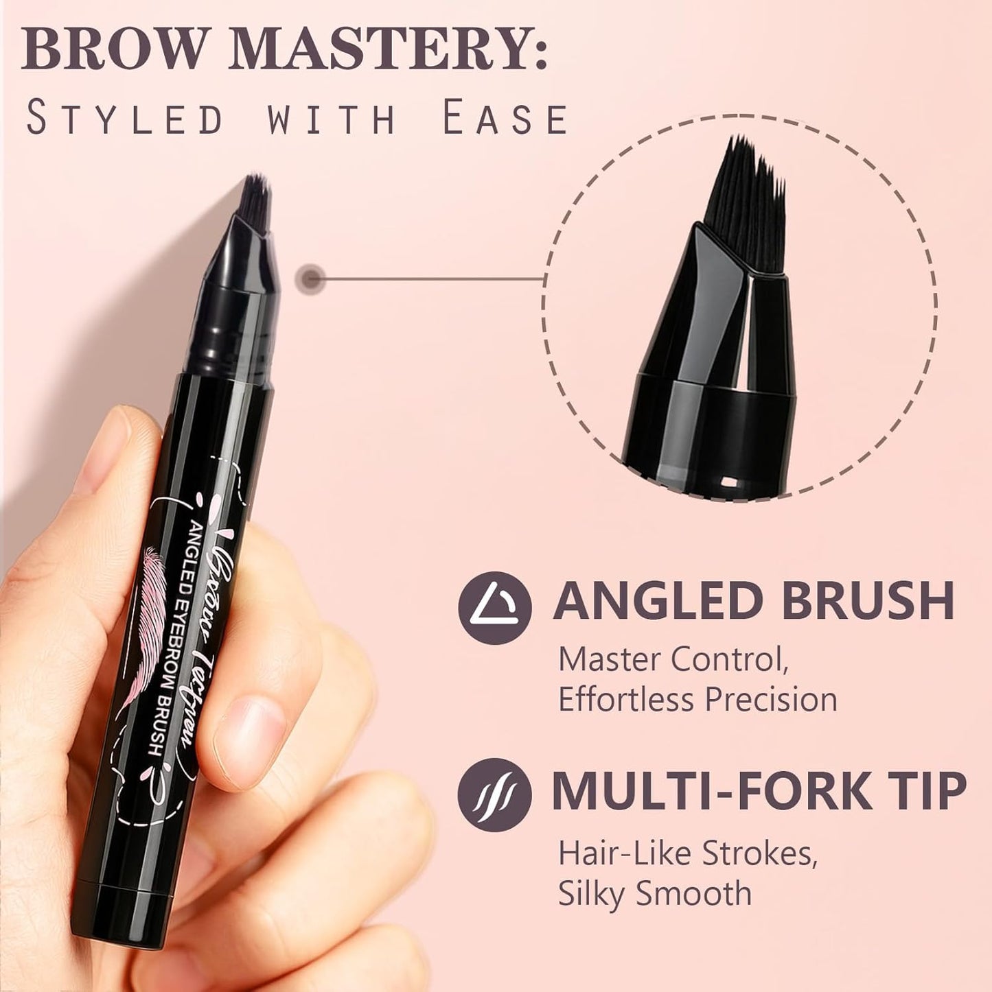 Eyebrow Pen, Waterproof Eyebrow Pencils for Women - Angled Brow Brush & Multi-Fork Tip Microblading Brow Pen, Precisely Creates Natural Hair-Like Brows, Easy to Use 05-Black