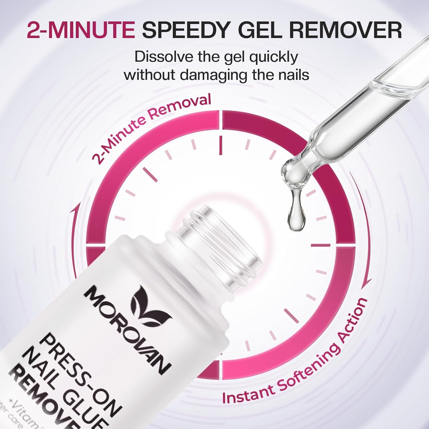 Morovan Press On Nail Glue Remover: Quick Press On Nail Remover Gentle Odorless Non-Acetone Artificial Acrylic Fake Nails Tips Removal - Enriched with Cuticle Oil and Vitamin E Beginners DIY at home