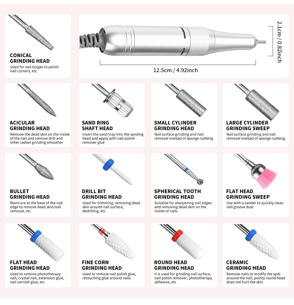 Electric Nail File Professional Kit - 45000RPM Portable Nail Drill Electric File with 11 Bits & Base丨LED Screen丨Ultra-Silent, Rechargeable Nail Drills Machine for Acrylic Nails Gel Polishing (Pink)