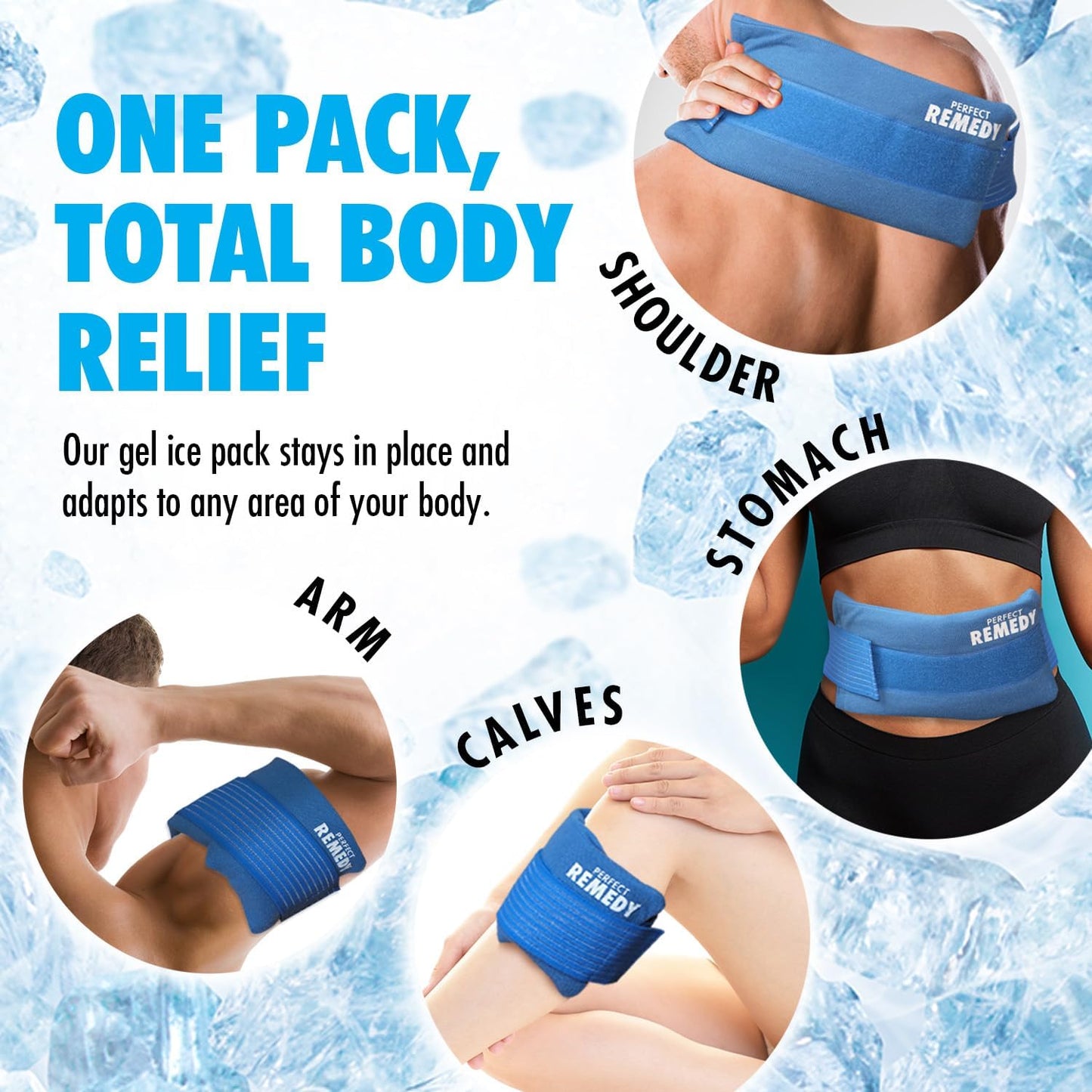Perfect Remedy 2-Pack Gel Ice Packs for Injuries with Strap Cover, Flexible Hot Cold Compress, Soothing Soft Ice Packs for aid in Injuries Conditions, Alternative to Hot Water Bottles (Blue, Regular)