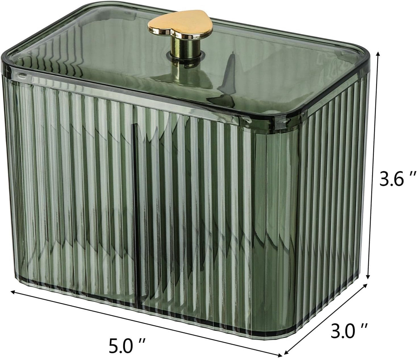 Tbestmax Qtip Holder Dispenser 3-Section Clear Cotton Swab/Pad/Ball Holder Container 3 Grids Bathroom Organizer Jar Cosmetics Storage for Vanity(Green)