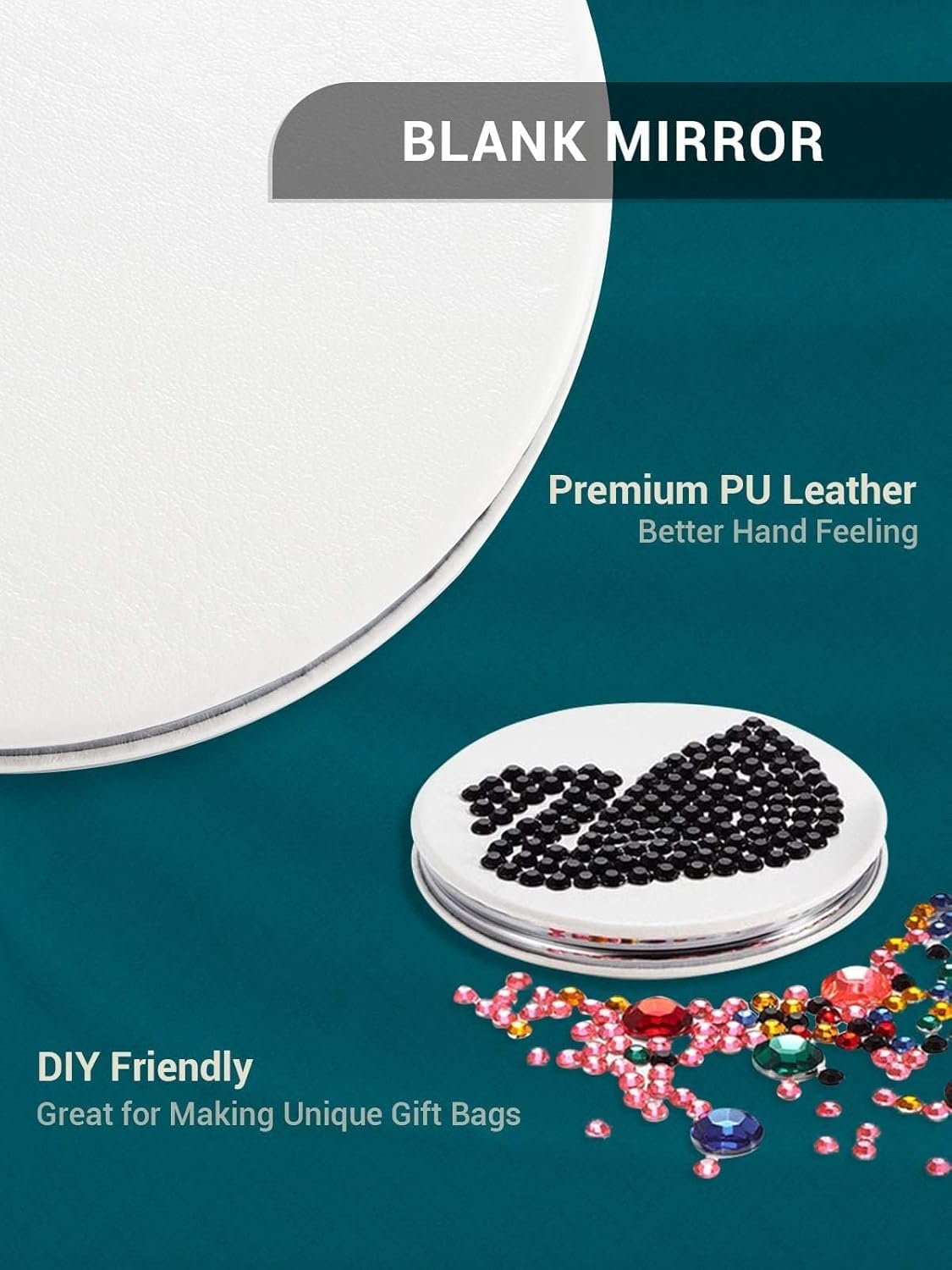 Compact Mirror Bulk, Set of 6 Round Double-Sided 1X/3X Magnification PU Leather 2.8" (White)