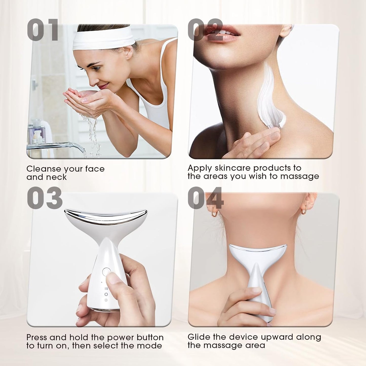 Face & Neck Massager | White LED Red-Light-Therapy-for-Face and Neck, Red Light Therapy Wand, 3 Color Led Massager for Skin Care