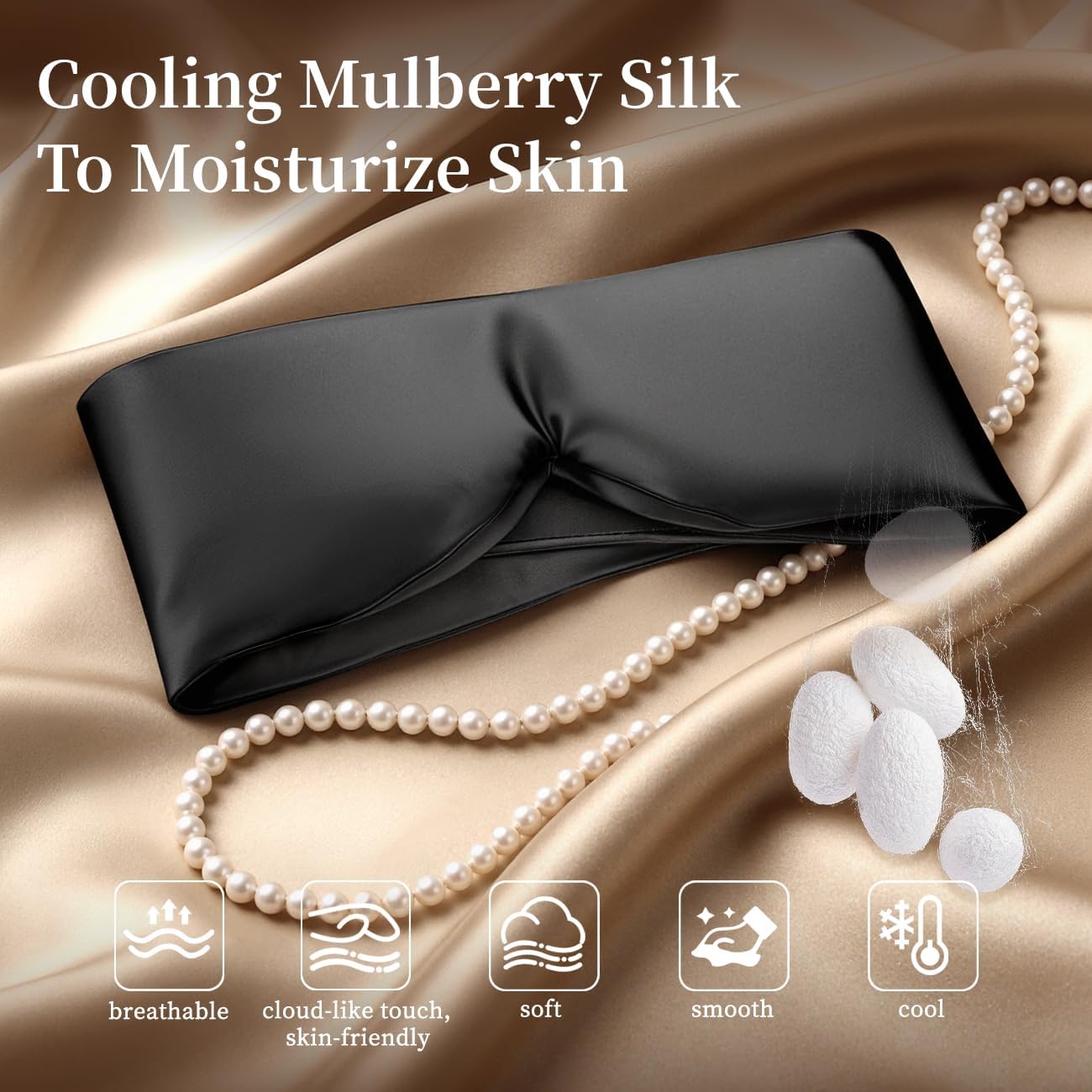 USlixury Silk Sleep Mask, 3D Contoured Sleeping Masks, Blackout Sleep Masks for Women with Nose Wing,100% Mulberry Silk, Face-Hugging Non-Slip SLEP Mask for Side Sleeper, 27.5x4.5'', Black