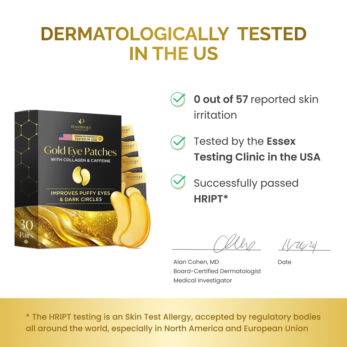 PLANTIFIQUE Gold Eye Patches for Puffy Eyes | 30 Pairs | Gifts | Under Eye Masks for Dark Circles | Puffiness Eye Gels | Eye Mask Skincare