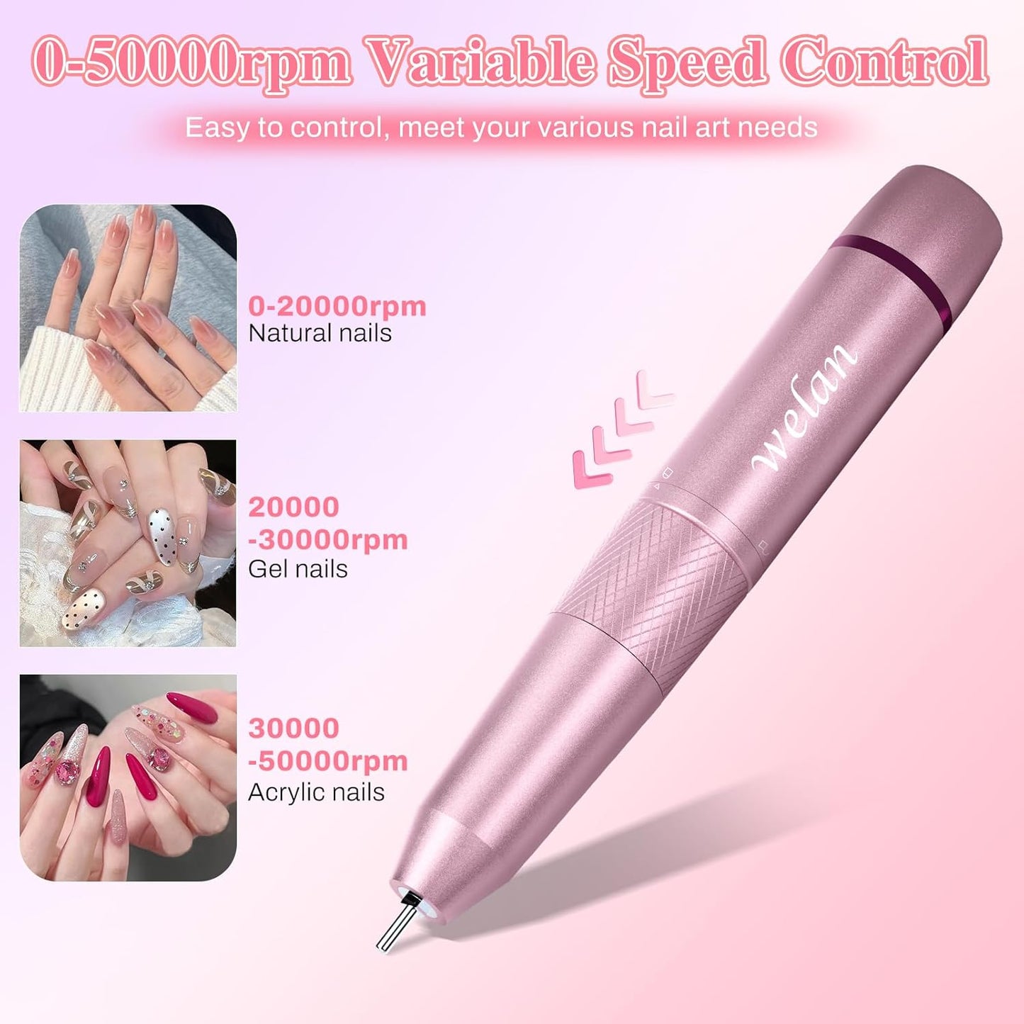 Electric Nail Drill Professional 50000RPM, 2025 Pro Fast Removal Electric Nails Drill, 6000mAh Rechargeable Portable Nail Drill Machine for Acrylic Gel Nails, Manicure Polishing for Salon Home