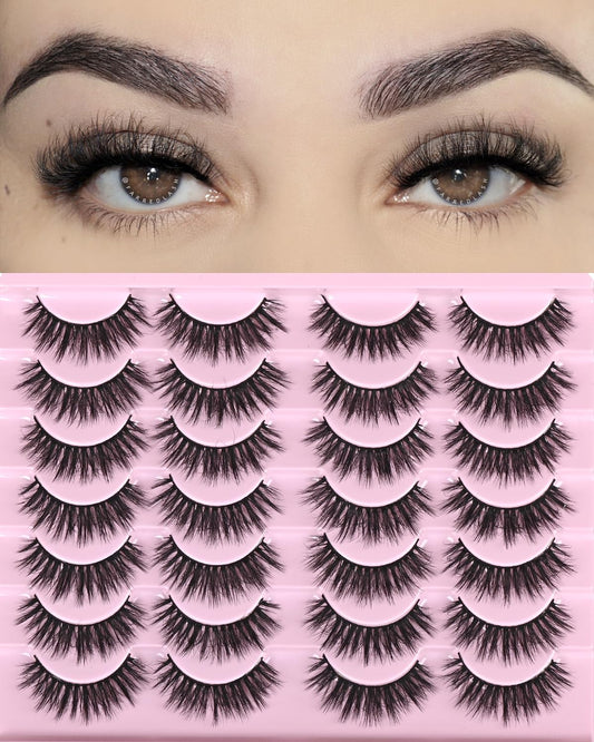 FARRED Lashes Natural Look Short Cat Eye Natural Lashes Fluffy Wispy False Eyelashes 14 Pairs Faux Mink Strip Eye Lashes Pack for Daily Makeup (F7 | 6-15mm)