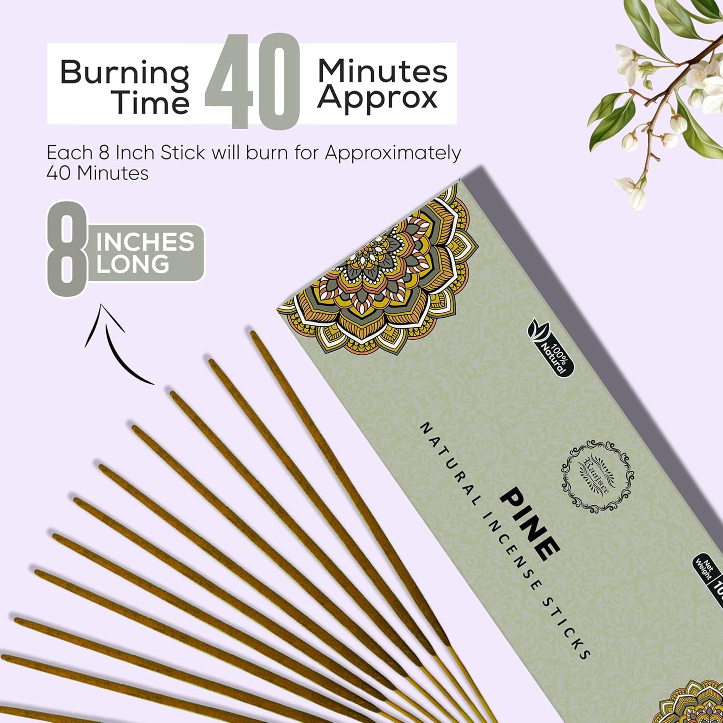 Raajsee Pine Incense Sticks 100 Gm Pack-100% Pure Organic Natural Hand Rolled Free from Chemicals-for Church,Aroma Therapy,Relaxation,Meditation & Sensual Therapy