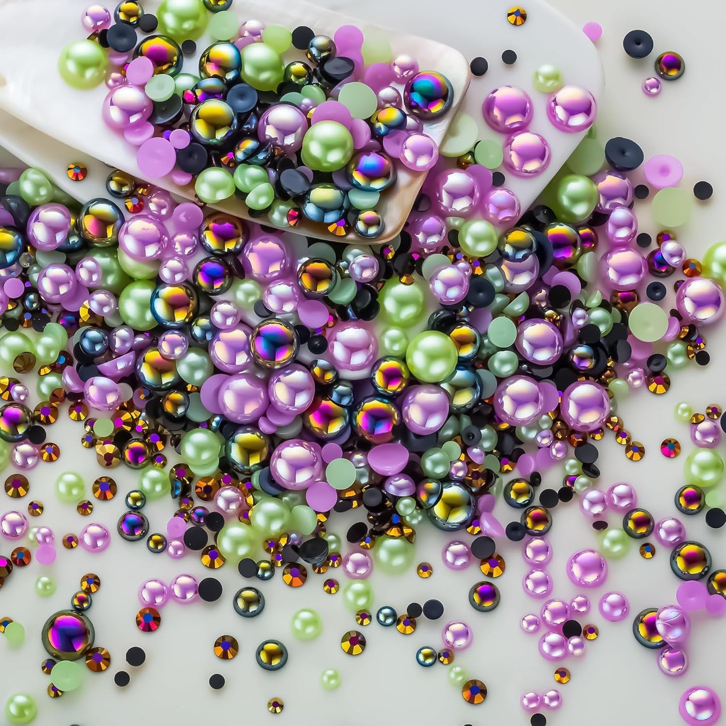 60g Cyan Purple Flat Back Pearls Rhinestones for Crafts Mixed Size 3mm-10mm AB Color Round Half Pearls Flatback Pearl Beads and Resin Rhinestones Set for Face Art with Gel