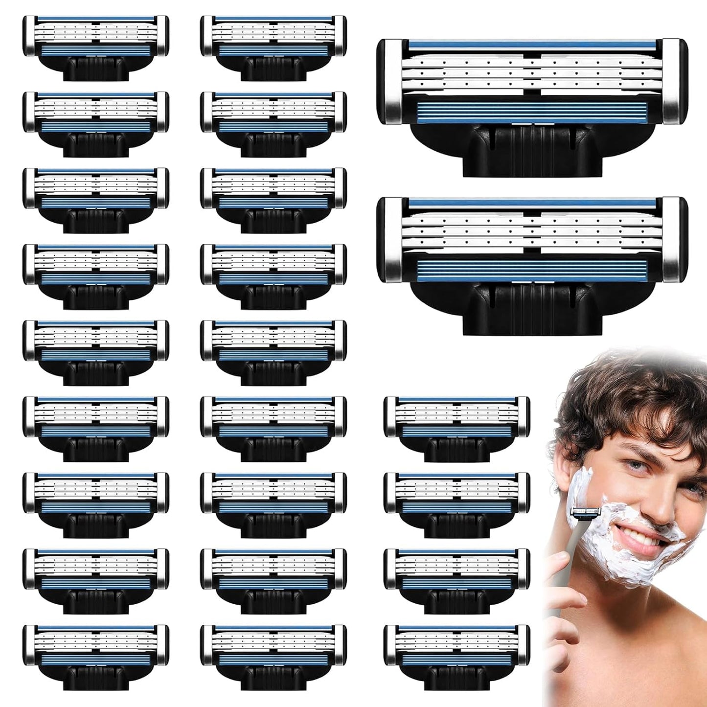 Razor Blades for Men - 24PCS Precision Compatible With Mach3 Razor Blades Refills for Men - Compatible With Mach Razor, Dual Lubrication for Close & Comfortable Shave
