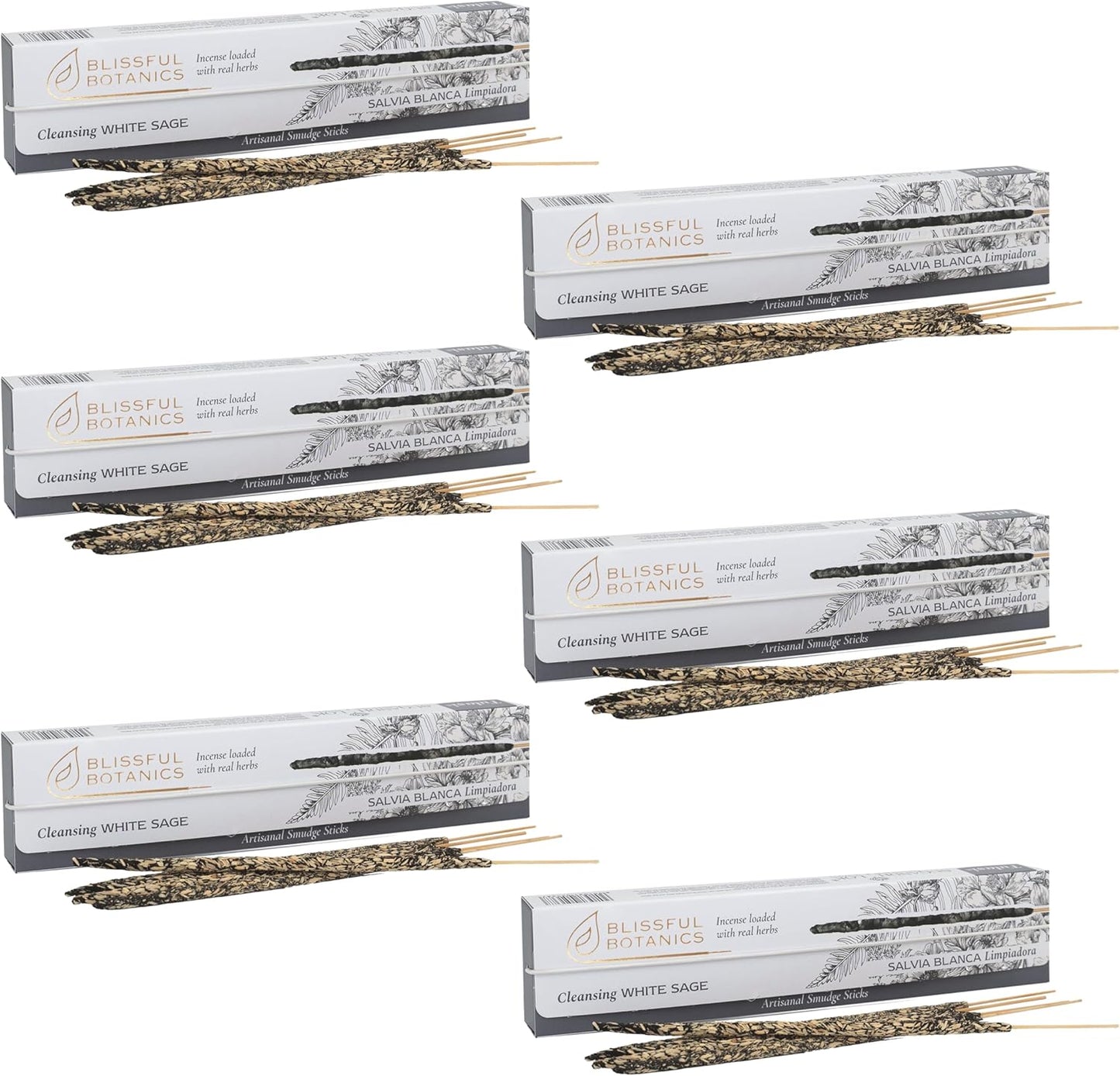 Tulasi White Sage Smudge Incense Sticks Pack – 48 Natural Smudge Sticks (6 Boxes x 8), Long Burning (55 Min), Aromatherapy, Spiritual Cleansing, Meditation, Mood Lifting, Air Purifying Incense