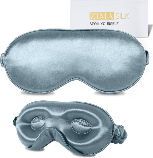 ZIMASILK Adjustable 22 Momme 100% Mulberry Silk Sleep Mask, Upgraded 3D Contoured Cup Eye Mask for Sleeping, Super Soft & Breathable Blindfold, Blackout for Deep Sleeping (Blue Haze)