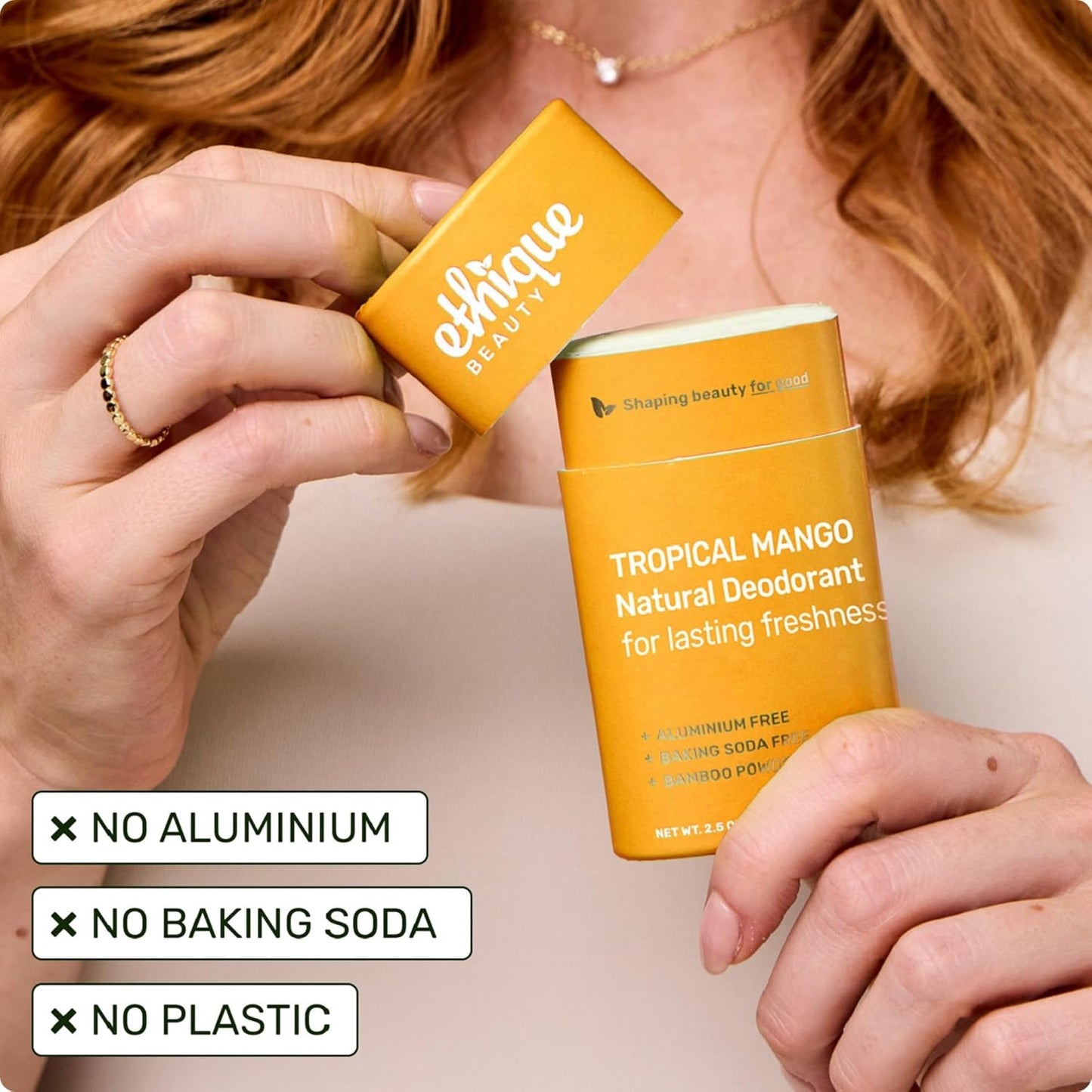 Ethique Beauty Tropical Mango Deodorant Stick for Men & Women - Aluminum-Free, Plastic-Free, Vegan, Cruelty-Free, Eco-Friendly, 2.5 oz