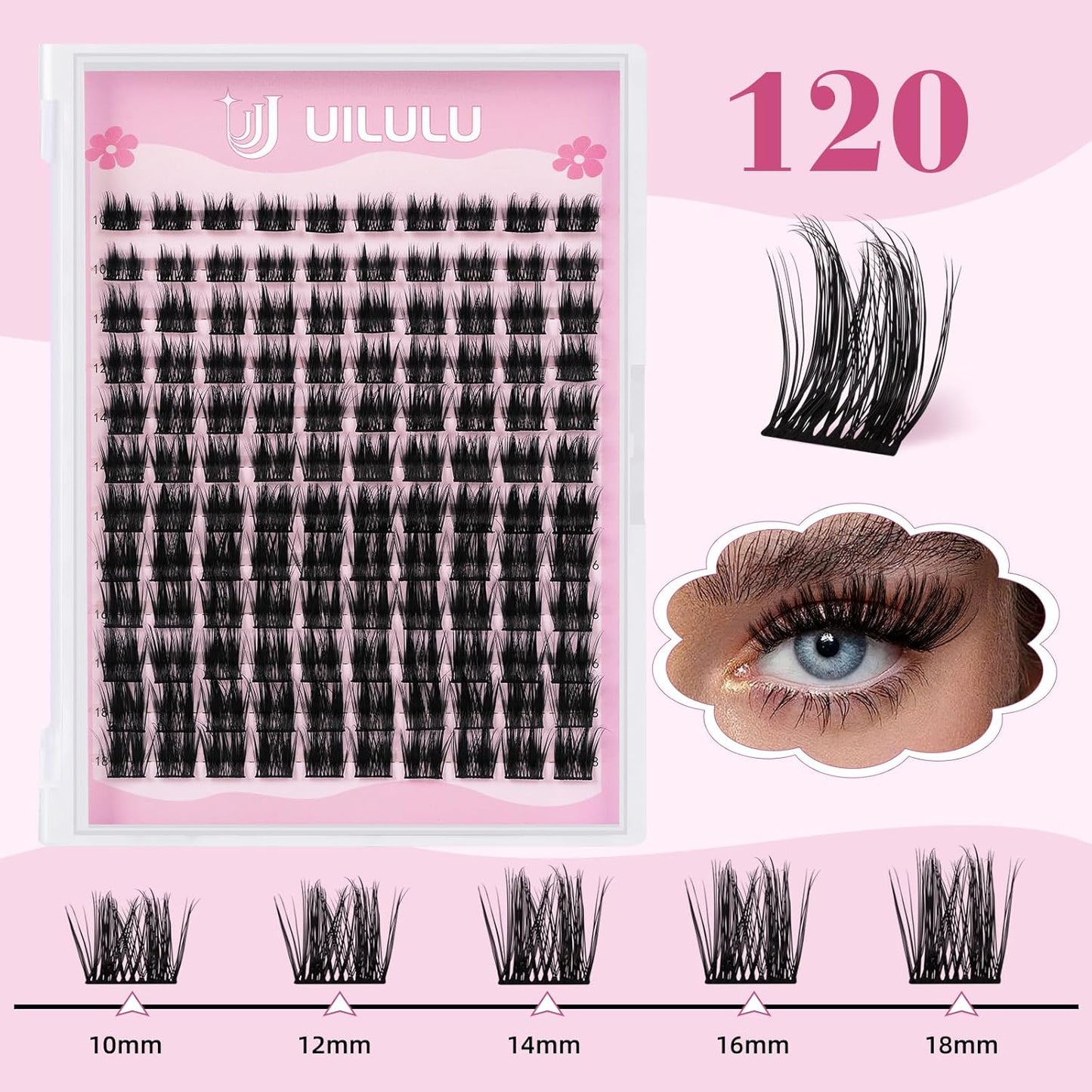 Lash Clusters D Curl Fluffy Individual Lashes 0.07D 10-18 MIX 120 Eyelashes Clusters Lashes DIY Lash Extensions at Home False Lashes Wide Band Wispy Eye Lash Clusters U05 Lash