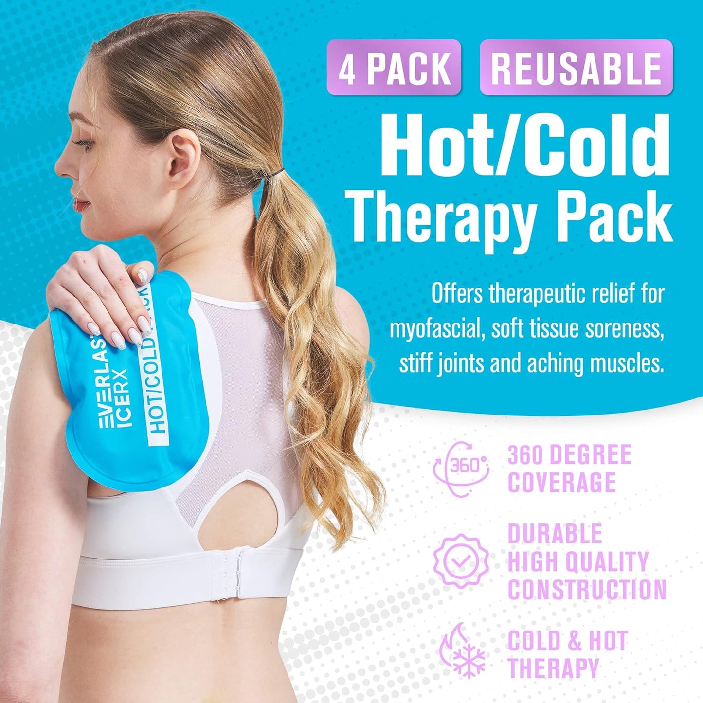 Reusable Hot and Cold Gel Ice Pack Wrap (4 Pack) for Injuries - Adjustable & Flexible for Knees, Back, Shoulders, Arms, and Legs - Reusable
