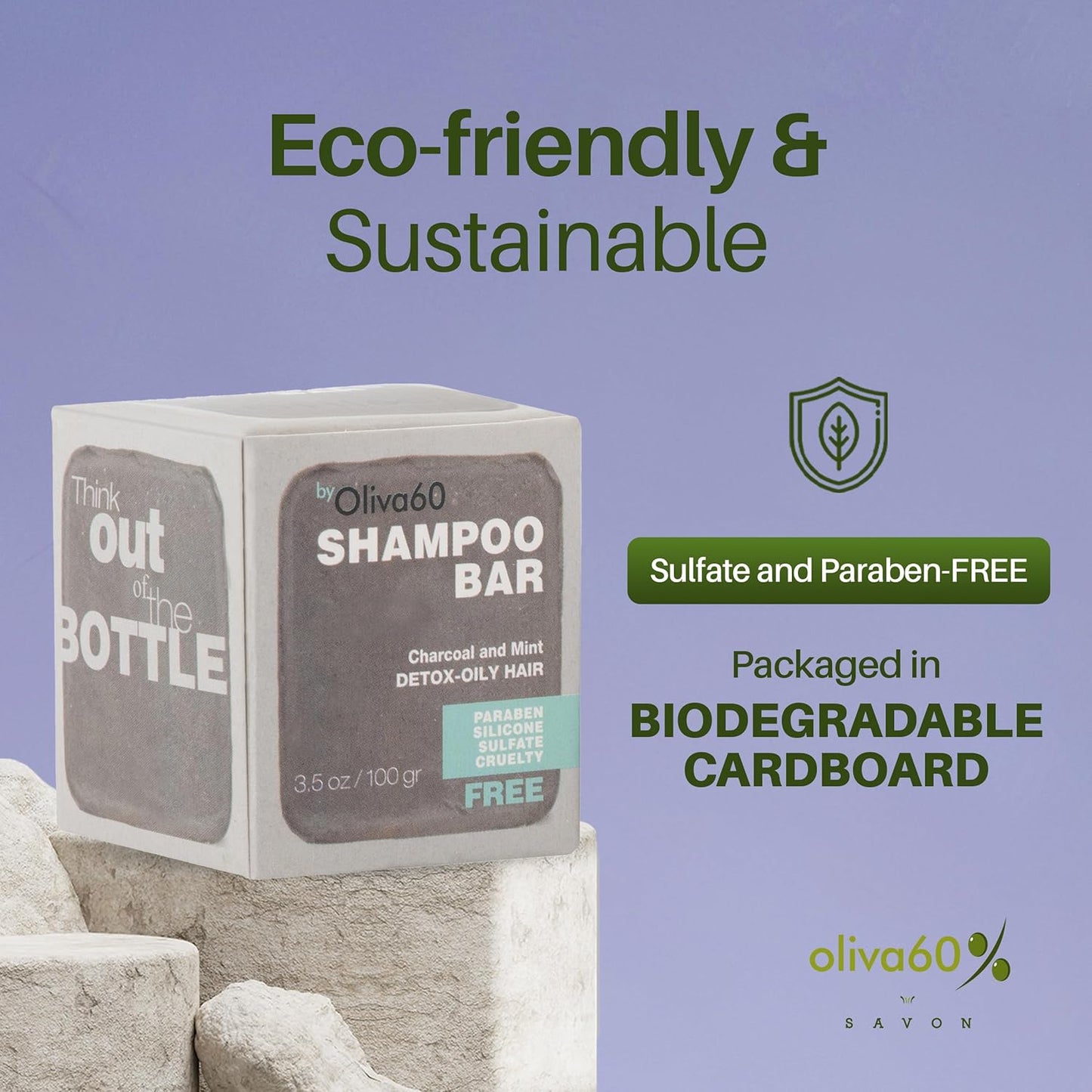 Shampoo Bar Charcoal Mint | Olive, Argan & Macadamia Oil | Sulfate & Paraben Free | Natural Hair Care | 3.5 oz | Extra Moisturizing | Shampoo for Oily Hair | Activated Charcoal & Peppermint Oil