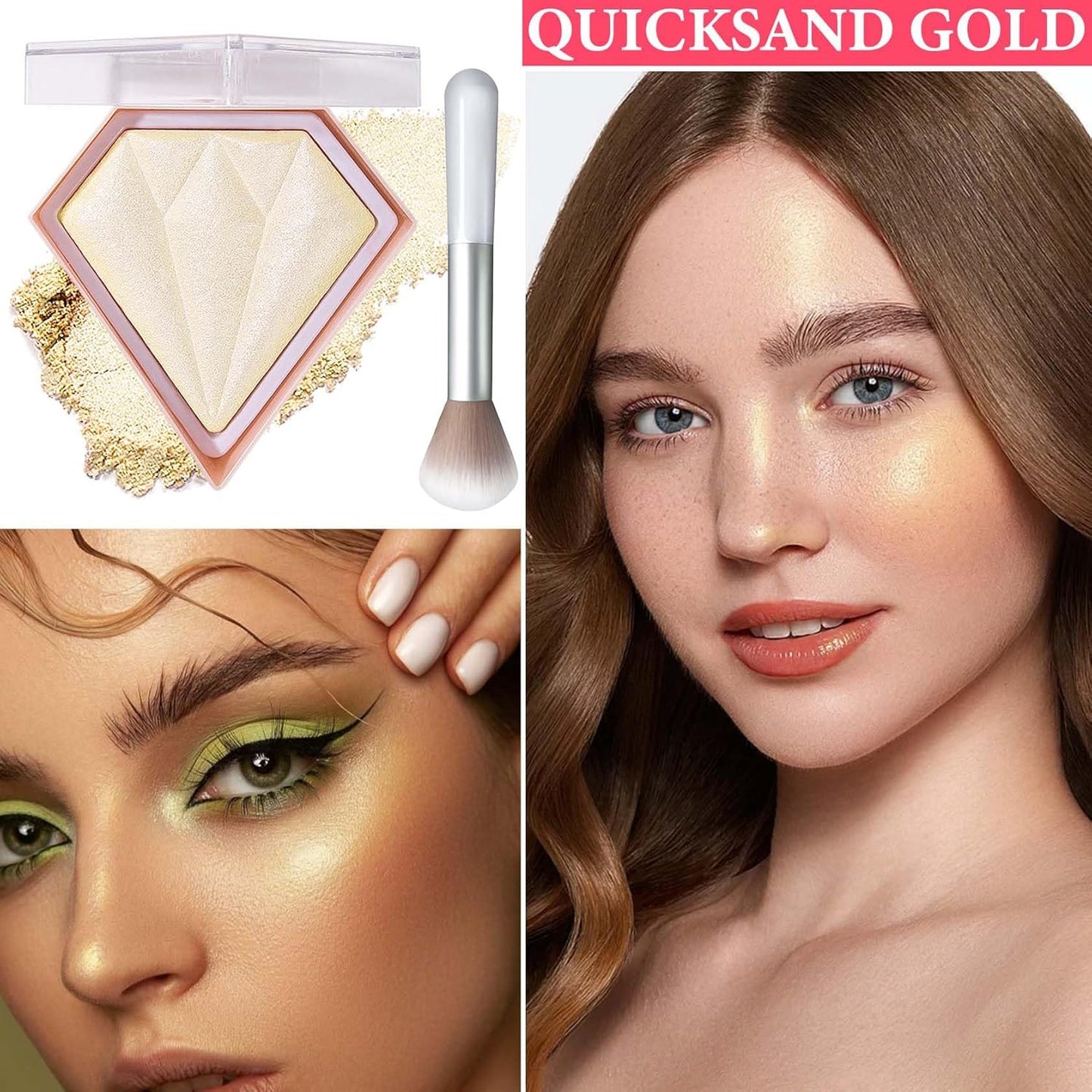 Face Glitter Blush Shimmer Waterproof Highlighter Blusher Powder,Facial Contour Corrector Long Lasting Glitter Illuminator Highlighter Palette Shimmer Highlight Makeup Palette(02#)