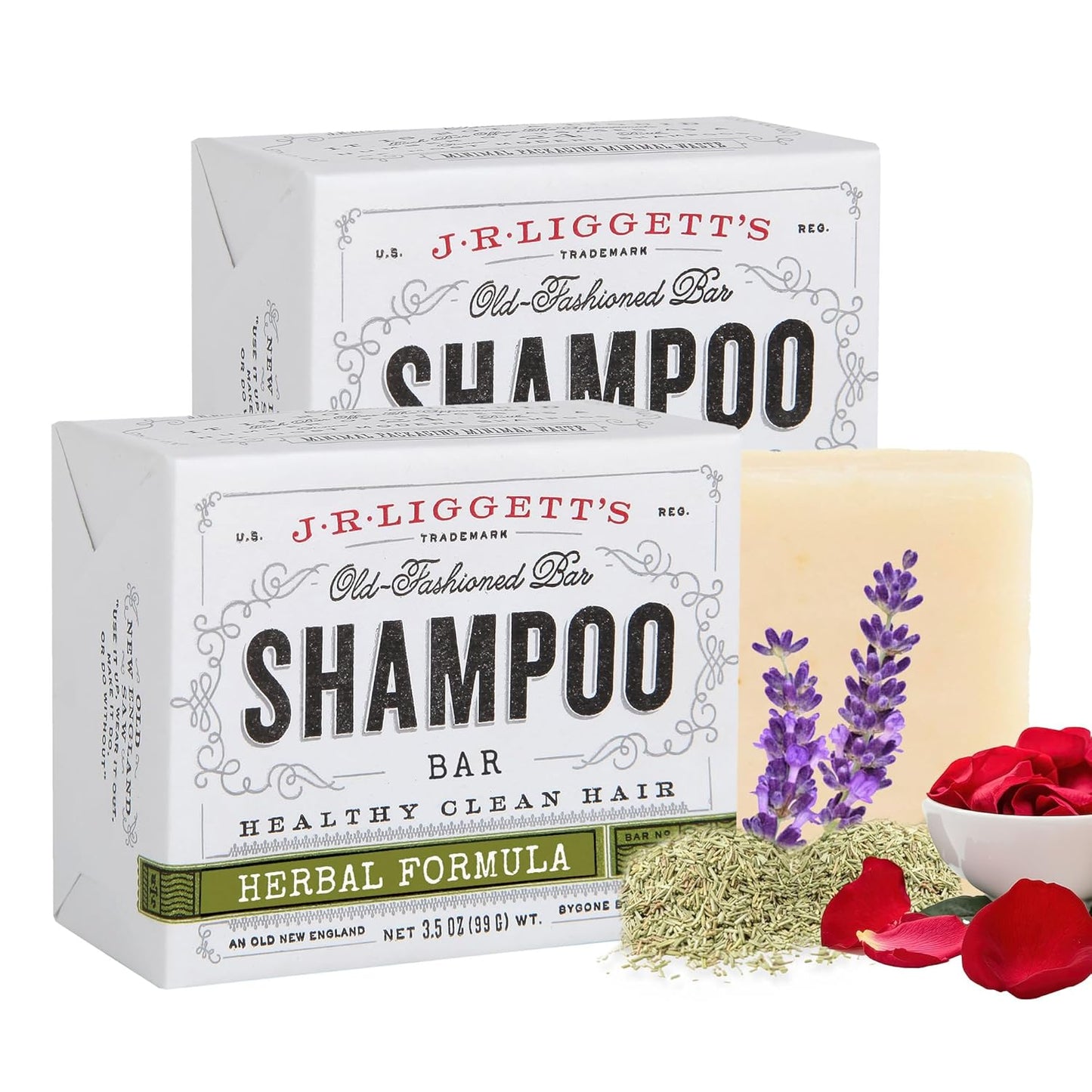 J·R·LIGGETT'S Shampoo Bar - Herbal Formula, All Natural Bar Shampoo for Hair with Coconut Oil & Castor Oil, Sulfate Free, GMO Free, Antioxidant-Rich Plant Oils, Promotes Scalp Balance, 3.5 oz - 2 Pack