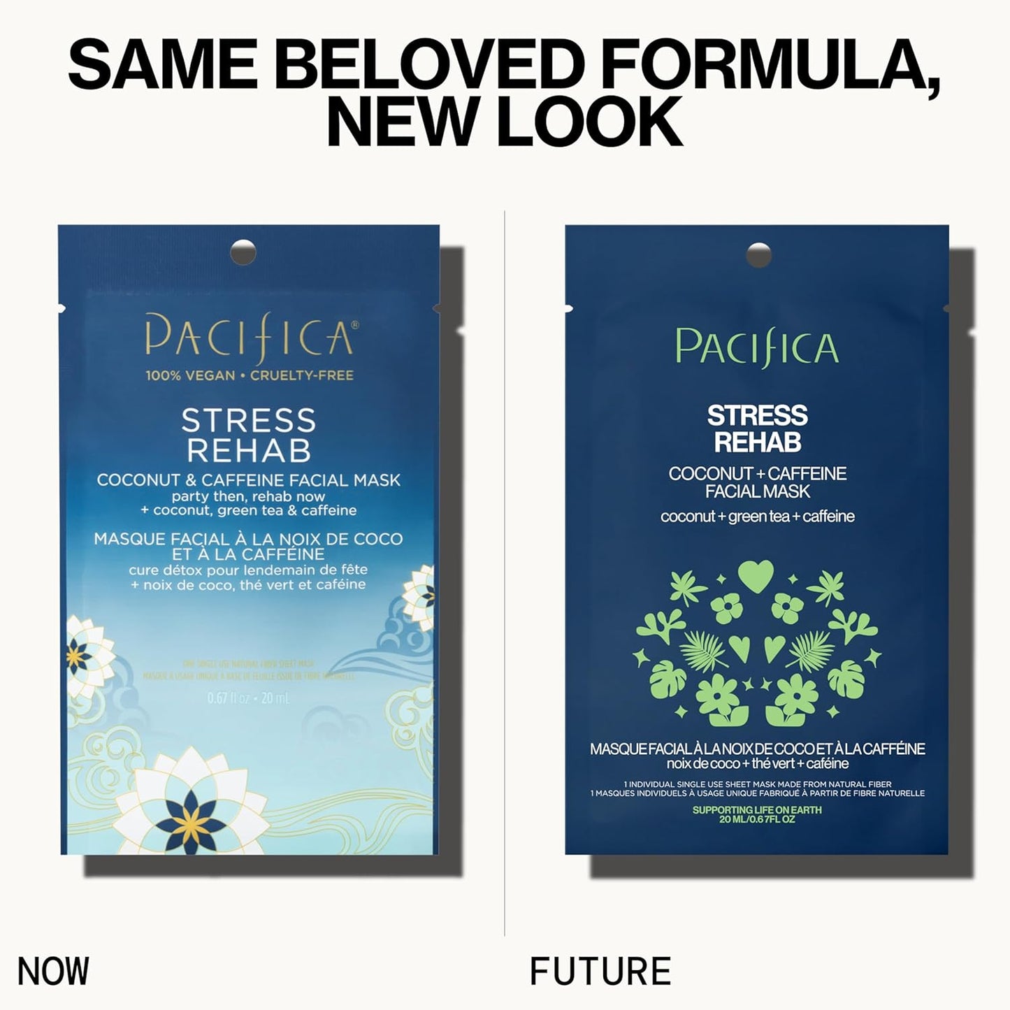 Pacifica Sheet Mask - Skin Rehab Coconut & Caffeine Facial Mask - Sheet Mask for Redness & Puffiness, Infused w/Green Tea, Turmeric & Hyaluronic Acid, Vegan & Cruelty-Free Skincare