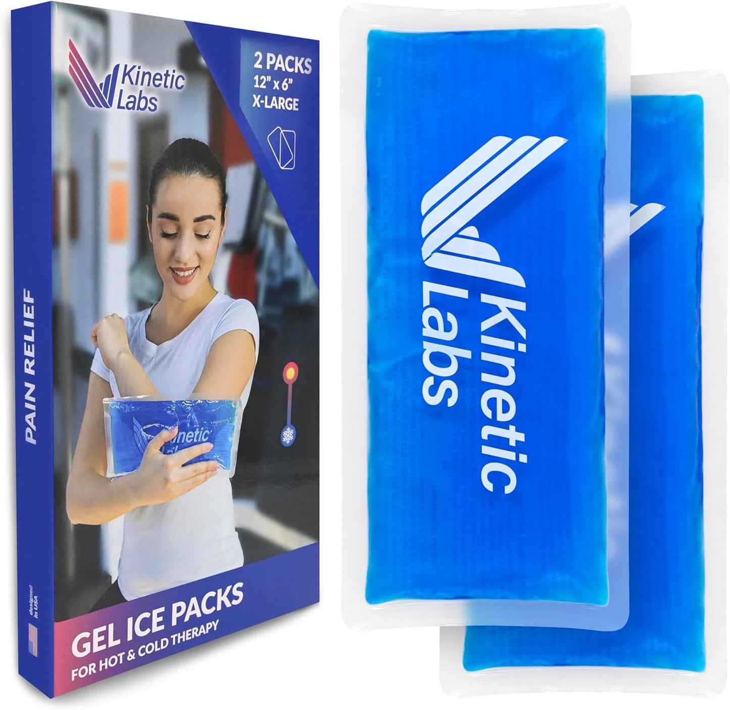 Reusable Gel Ice Packs for Injuries by Kinetic Labs (2 Pack) - Hot Cold Packs for Injuries 12" x 6" - Flexible Ice Packs for Back Head Knee Shoulder Neck Ankle Elbow Feet Headaches Surgery (X-Large)